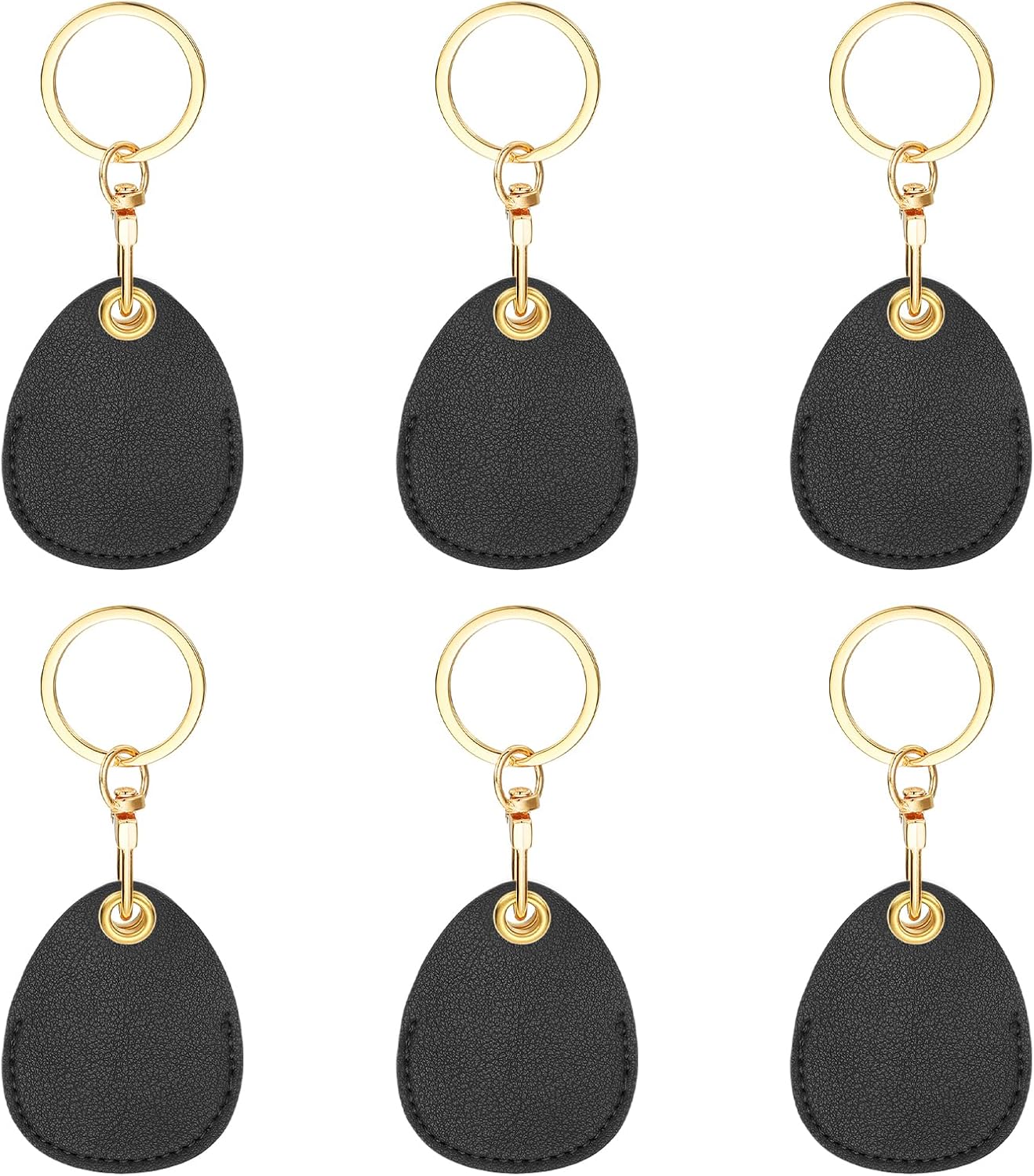 6pcs Leather Keychain Blanks,45mm Sublimation Blanks PU Key Chain Keyring with Rings,Water Drop Black - - Image 1