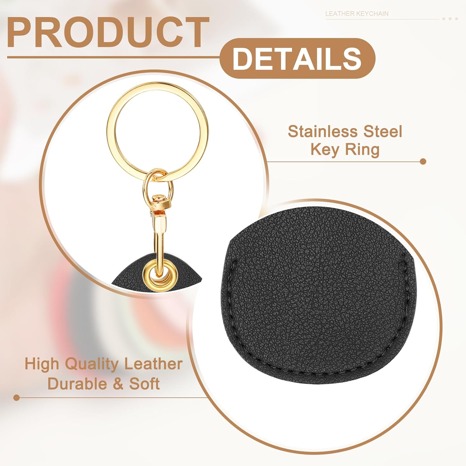 6pcs Leather Keychain Blanks,45mm Sublimation Blanks PU Key Chain Keyring with Rings,Water Drop Black - - Image 3