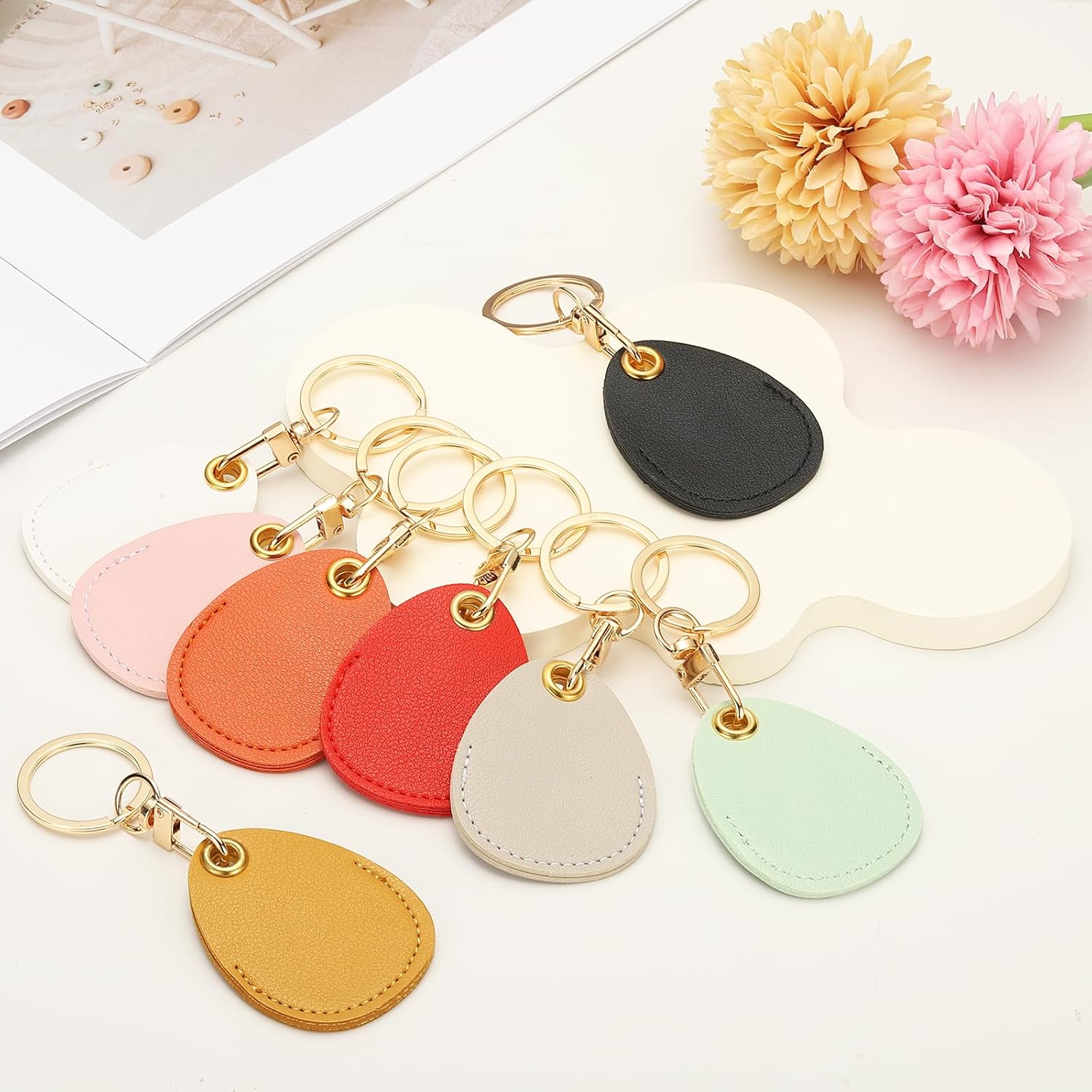 6pcs Leather Keychain Blanks,45mm Sublimation Blanks PU Key Chain Keyring with Rings,Water Drop Black - - Image 4