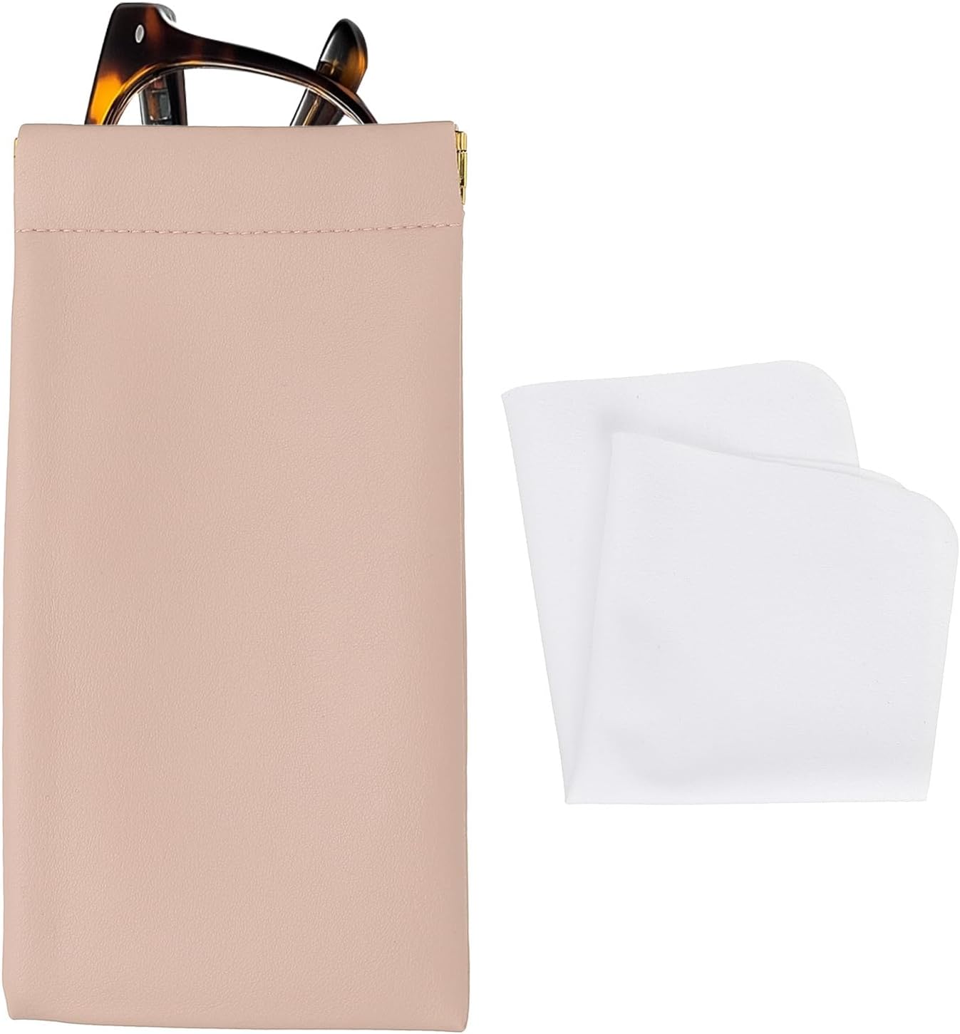 Squeeze Top Sunglass Pouch, PU Leather Soft Eyeglass Pouch Portable Travel Sunglasses Organizer (1 Set) Pink White - - Image 1