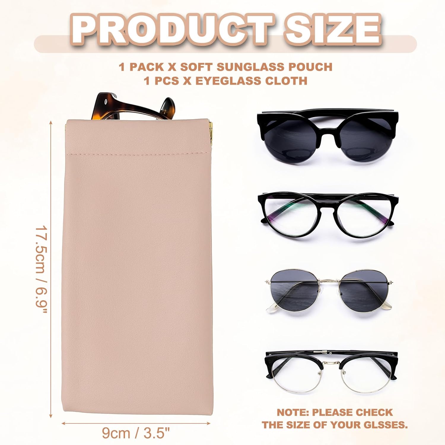 Squeeze Top Sunglass Pouch, PU Leather Soft Eyeglass Pouch Portable Travel Sunglasses Organizer (1 Set) Pink White - - Image 2