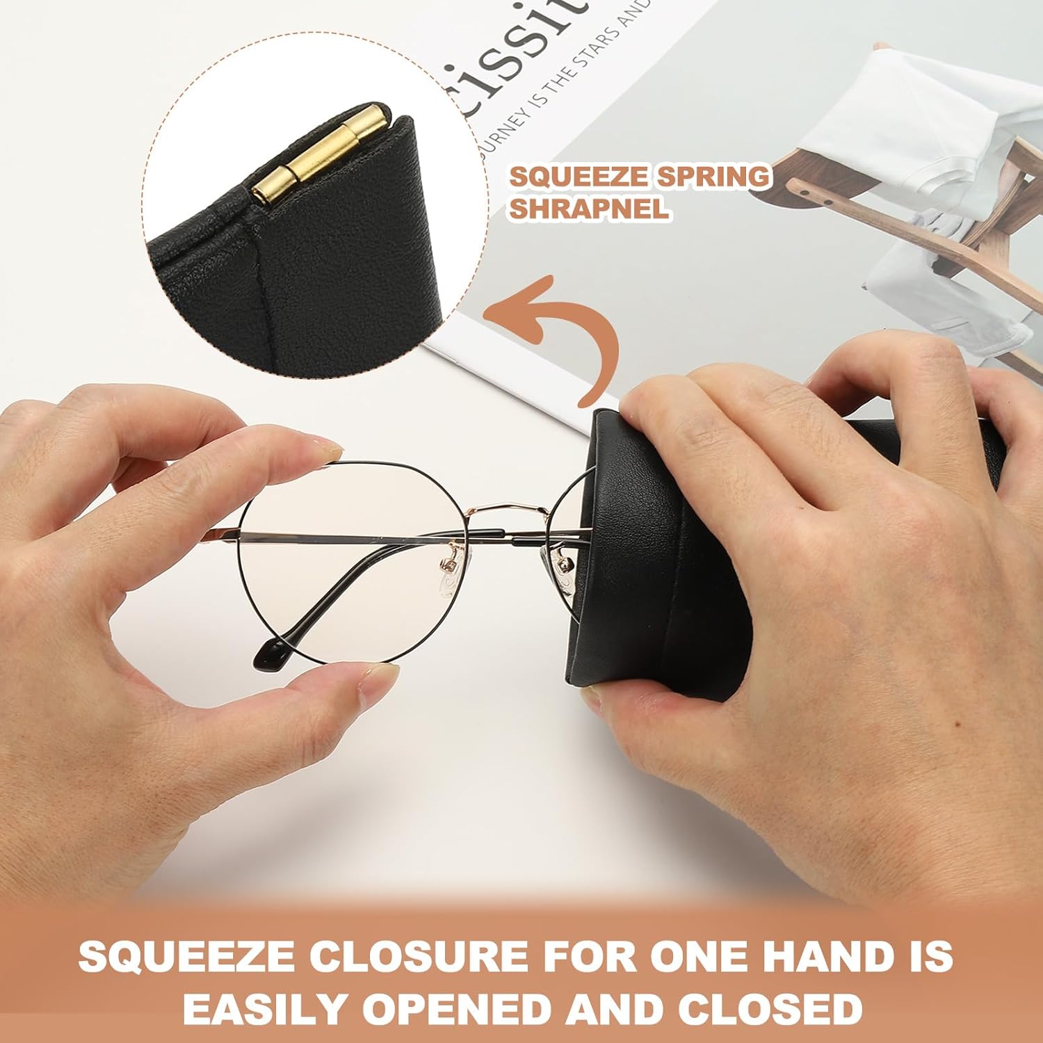 Squeeze Top Sunglass Pouch, PU Leather Soft Eyeglass Pouch Portable Travel Sunglasses Organizer (1 Set) Pink White - - Image 4