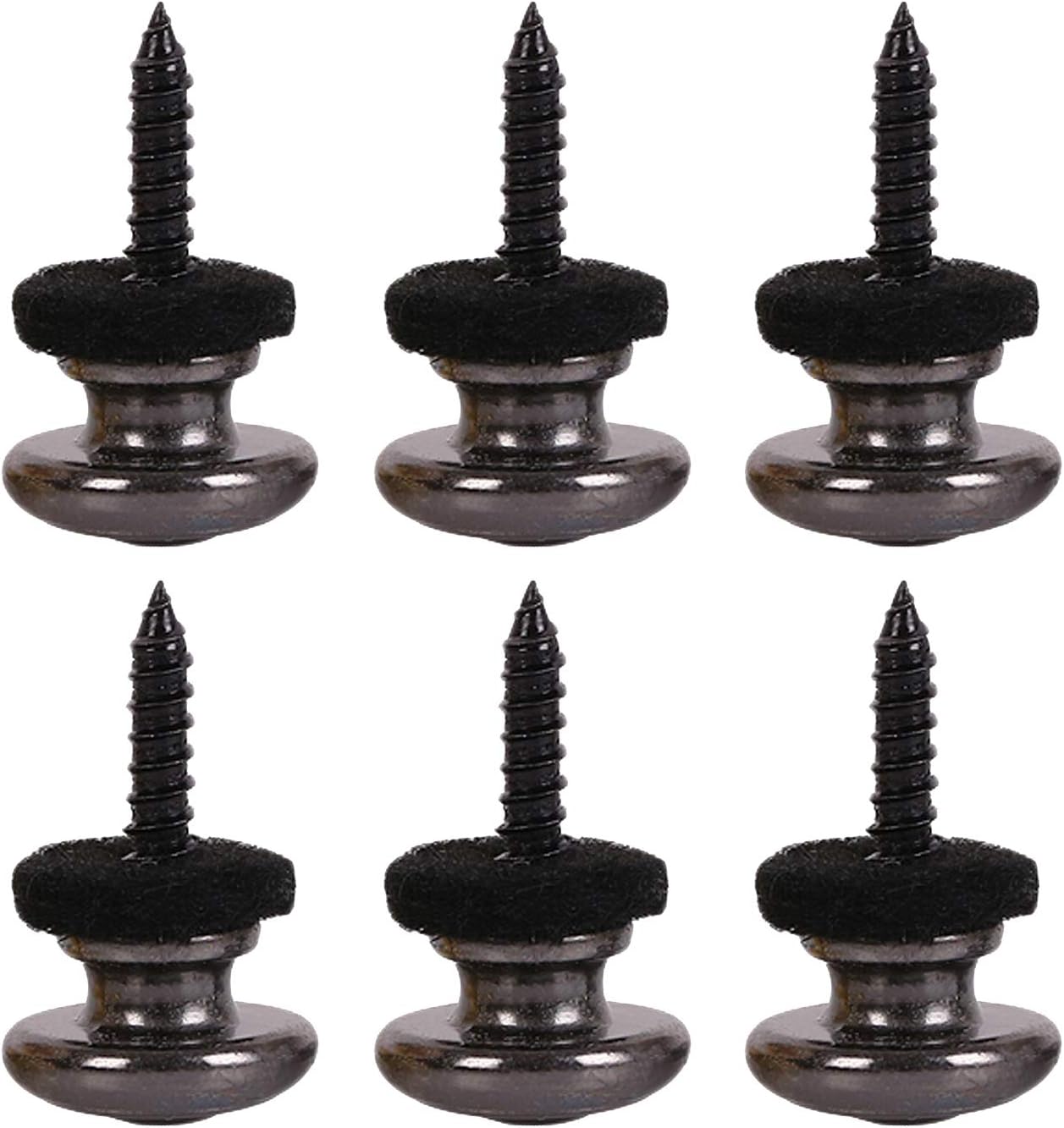 6 Pieces Mushrooms Head Guitar Strap Buttons Locks Chrome (Black) Black - Image 1