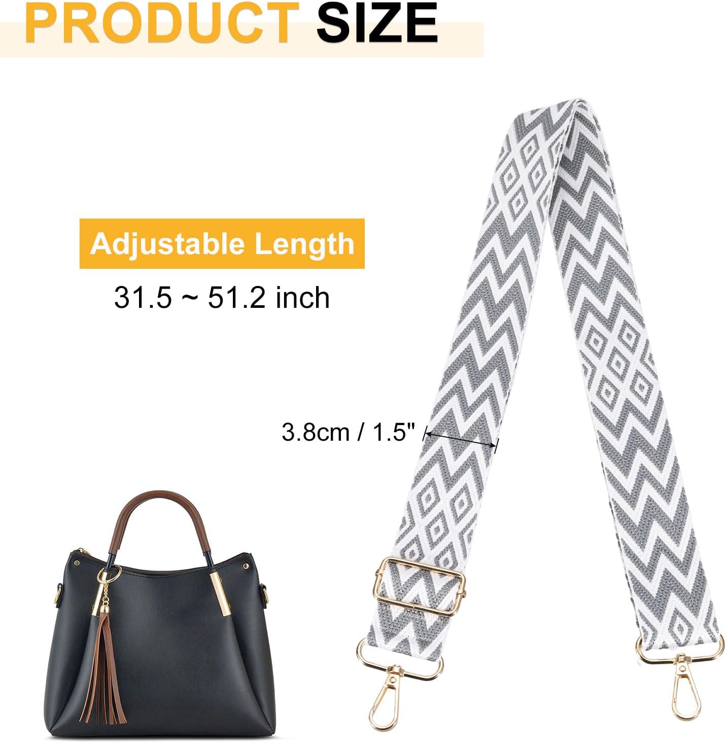 55in Purse Straps Replacement Crossbody, Bag Crossbody Universal Adjustable Canvas Bohemian for Purses Handbags Guitar, Gray - - Image 2