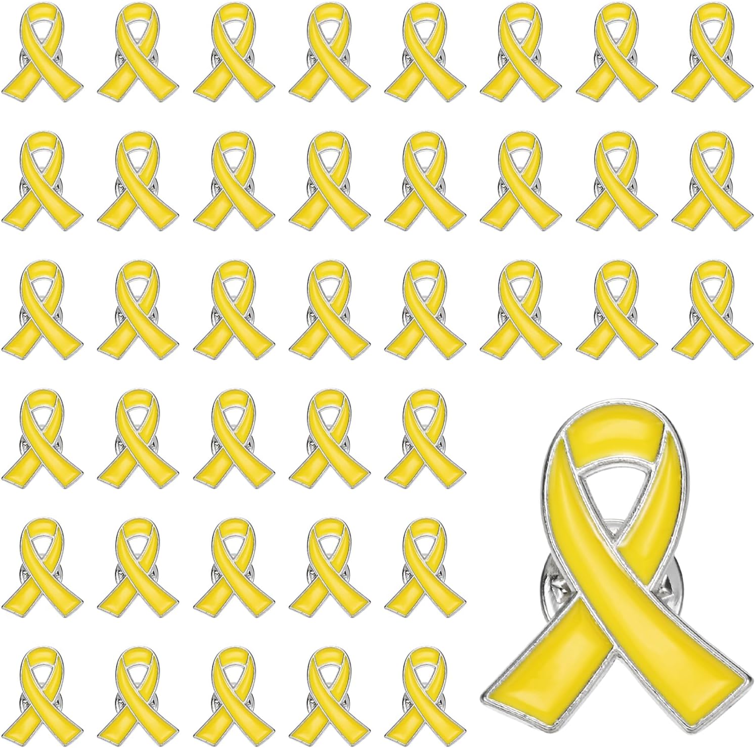 Ribbon Pins, Awareness Pins with Secure Clutch Back Enamel Lapel Brooch for Public Charity Support Fundraiser Events Yellow - - Image 1