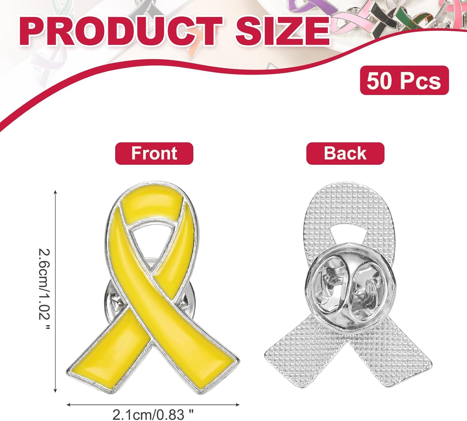Ribbon Pins, Awareness Pins with Secure Clutch Back Enamel Lapel Brooch for Public Charity Support Fundraiser Events Yellow - - Image 2