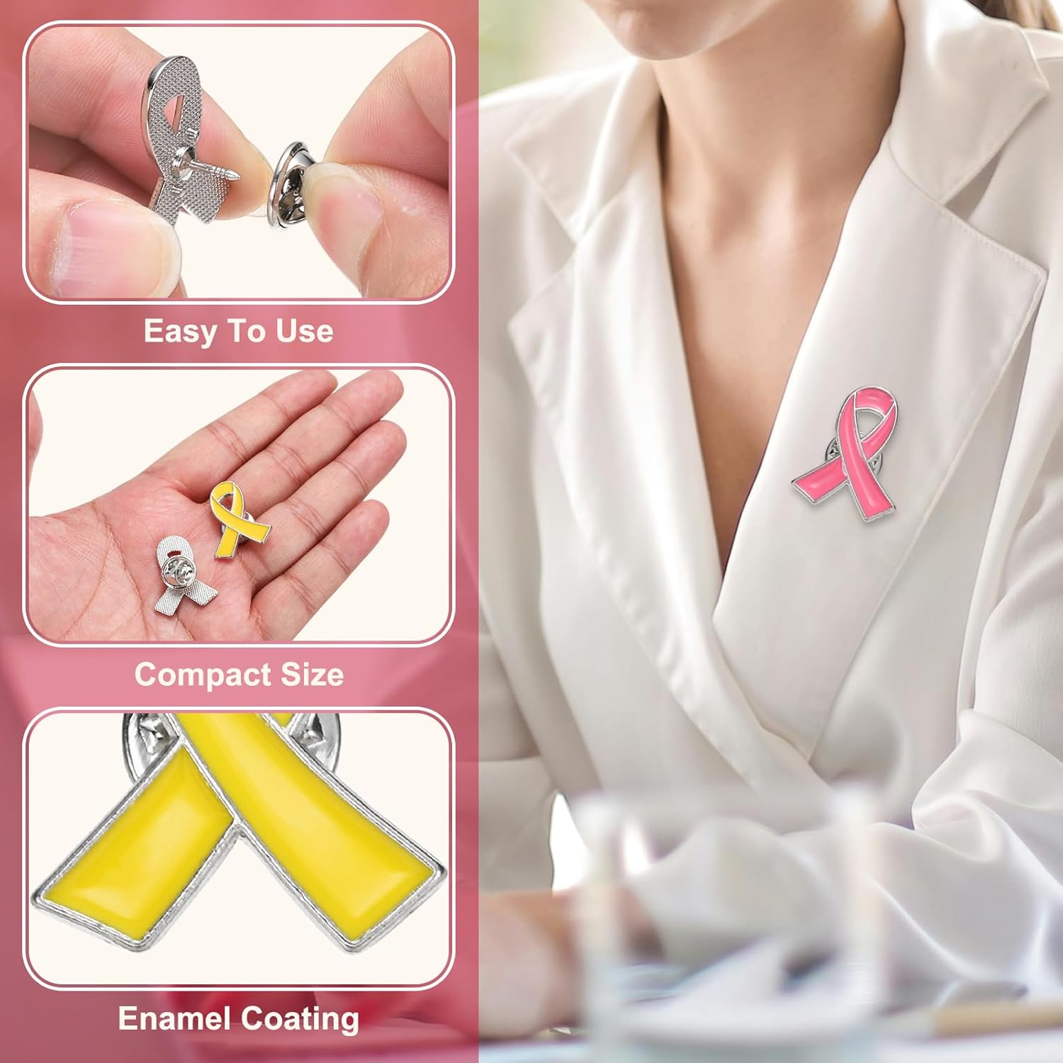 Ribbon Pins, Awareness Pins with Secure Clutch Back Enamel Lapel Brooch for Public Charity Support Fundraiser Events Yellow - - Image 3