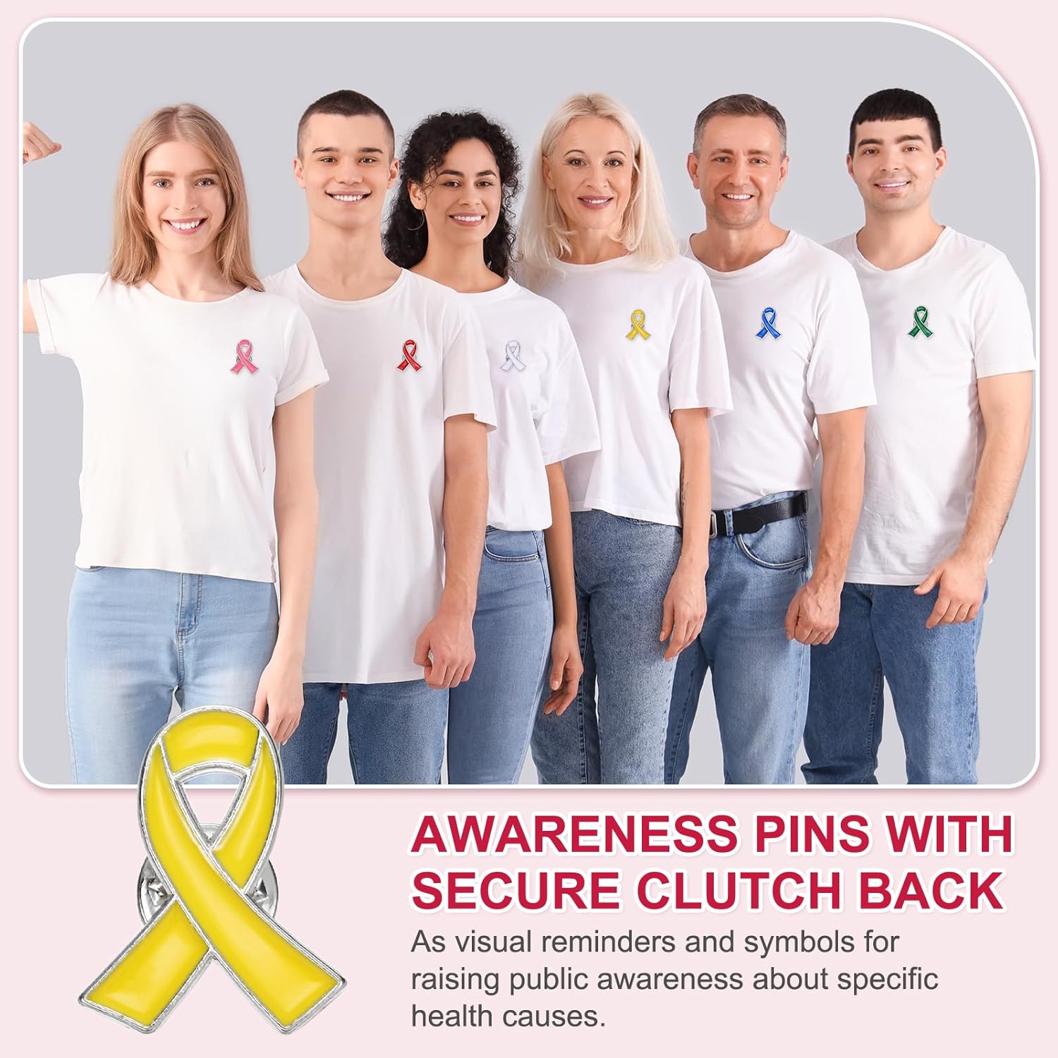 Ribbon Pins, Awareness Pins with Secure Clutch Back Enamel Lapel Brooch for Public Charity Support Fundraiser Events Yellow - - Image 6