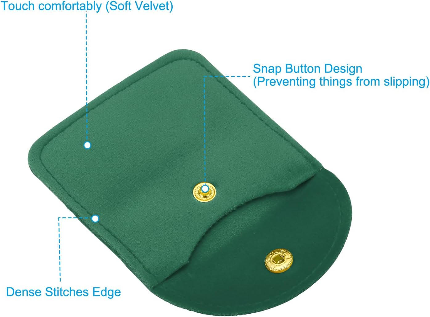 8x8cm Jewelry Pouches with Snap Button, 10 Pack Velvet Portable Soft Storage for Necklace Bracelet Earring Watch Rings Brooch, Dark Green - Image 3
