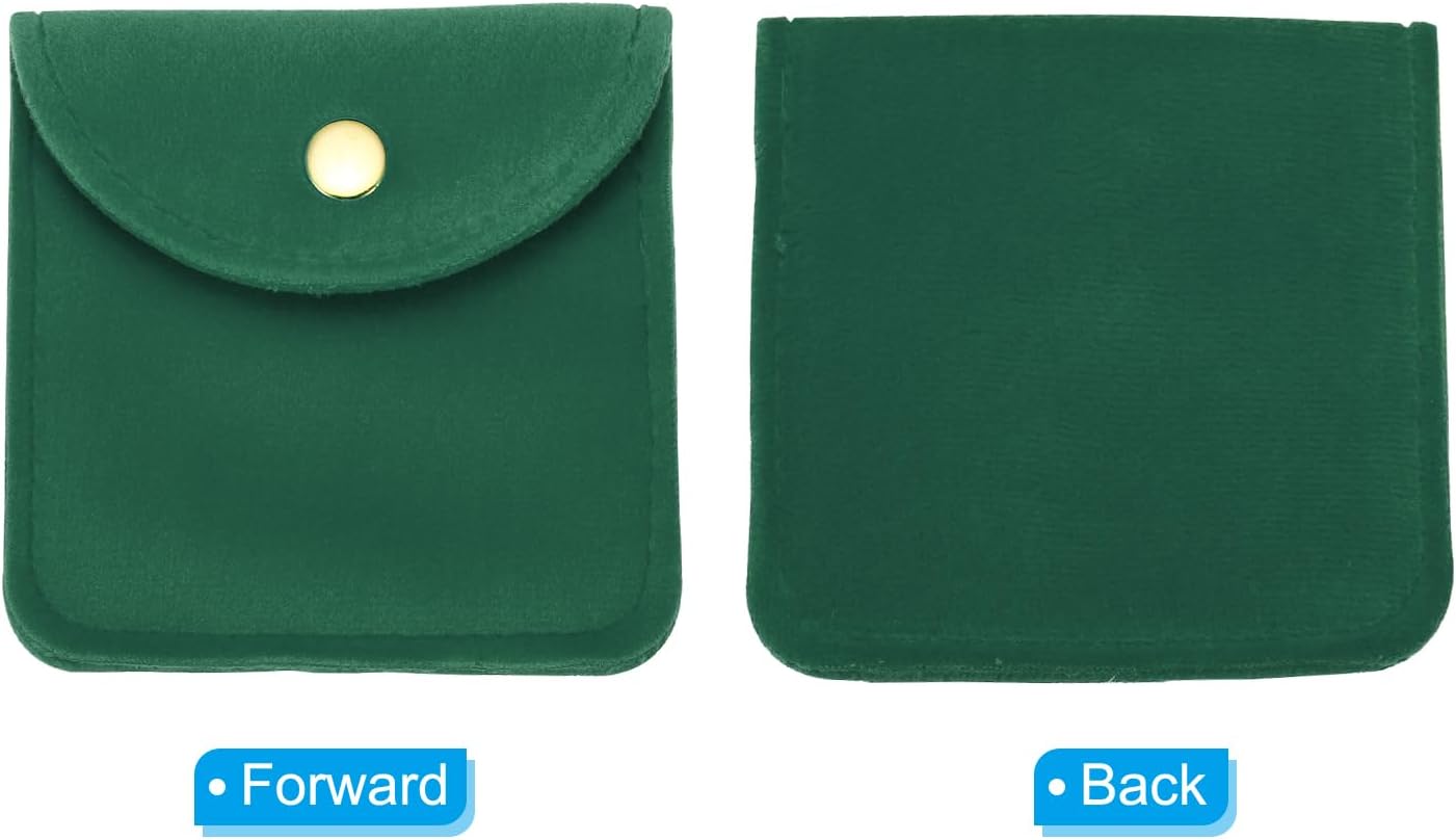 8x8cm Jewelry Pouches with Snap Button, 10 Pack Velvet Portable Soft Storage for Necklace Bracelet Earring Watch Rings Brooch, Dark Green - Image 4