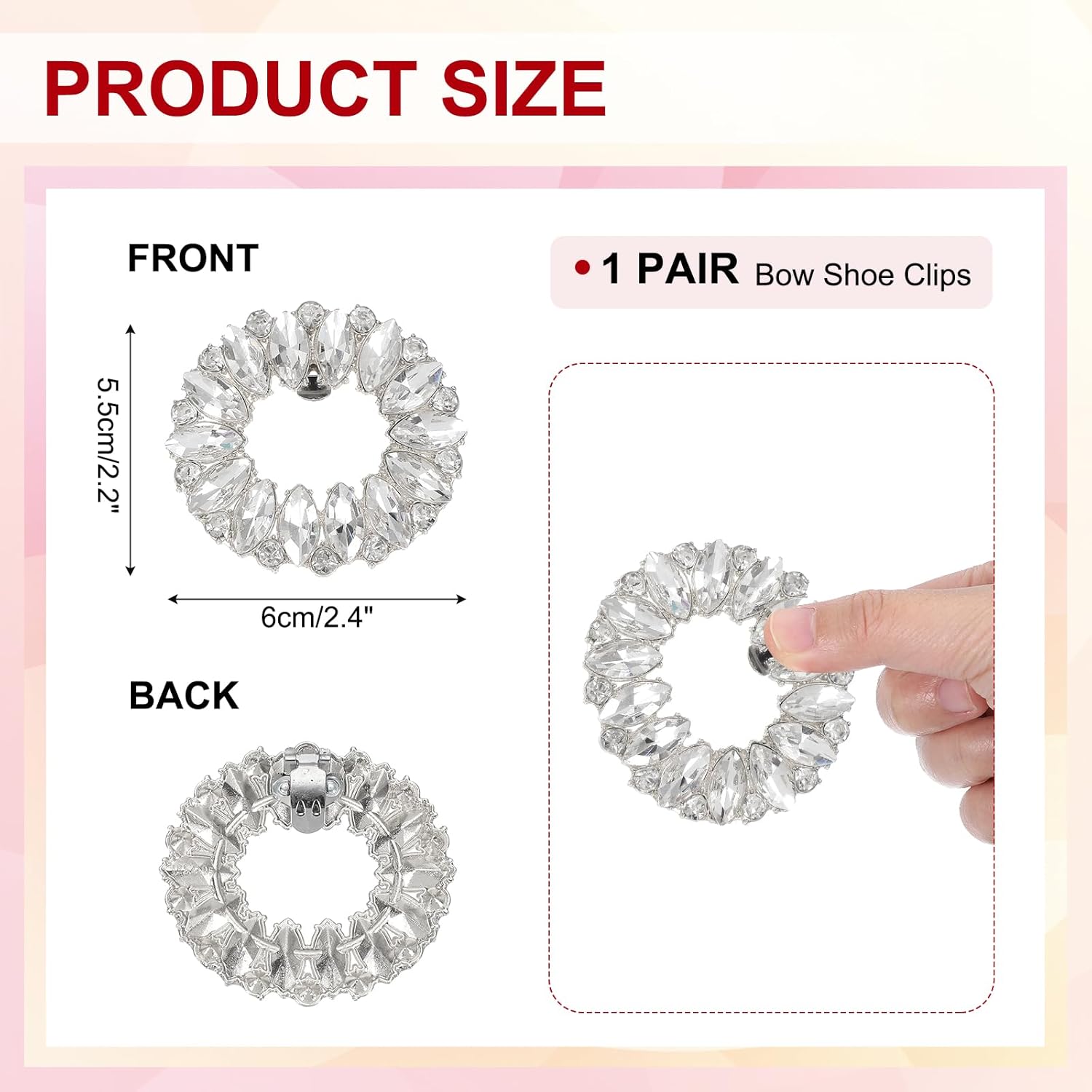 Rhinestone Shoe Clips, 1 Pair Detachable Classic Fashion Sparkling Bow Heels Accessories Decoration for Wedding Bridal Prom Party Daily Wearing Accessories, Silver - - Image 2