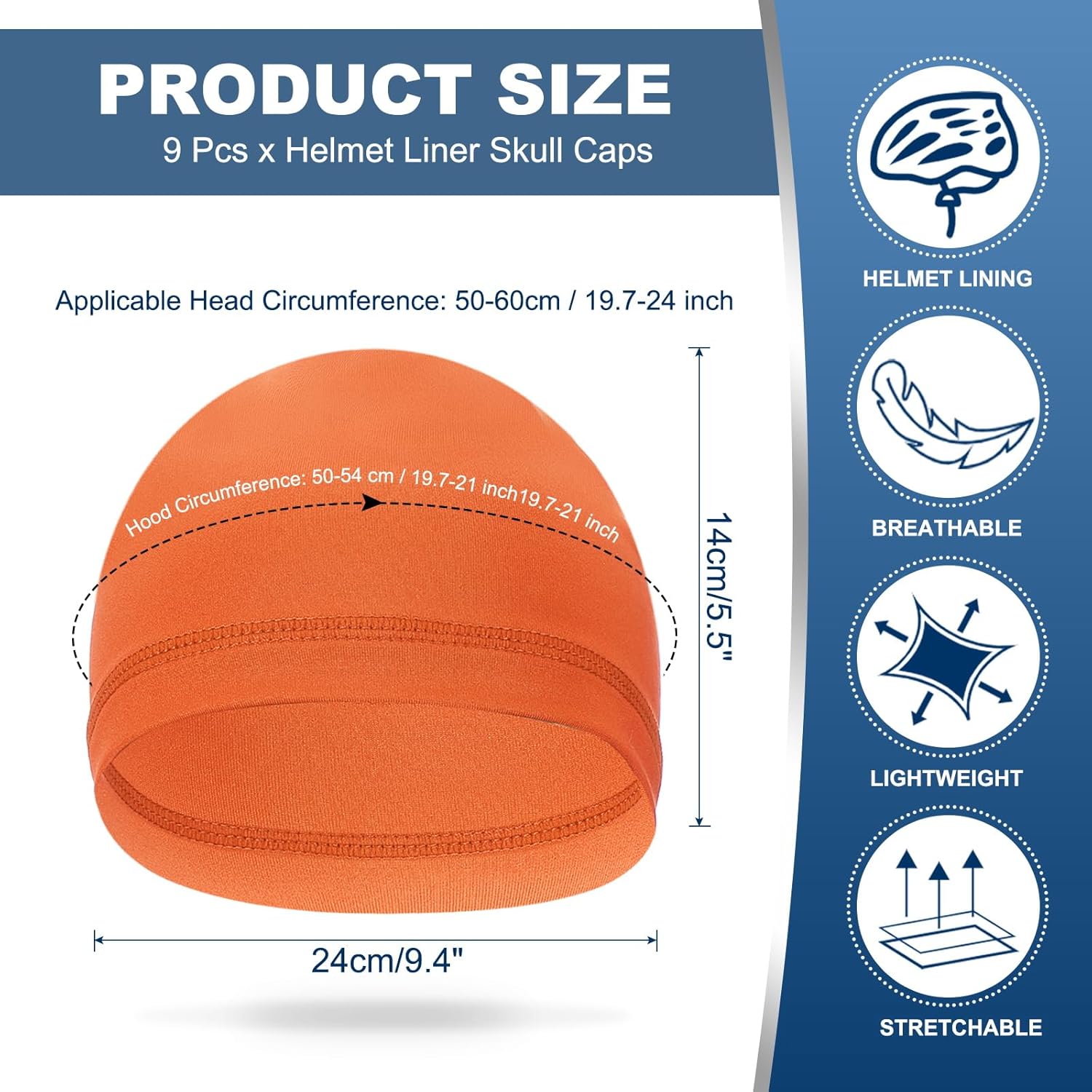 Helmet Liner Skull Cap for Men, Sweat Wicking Hats Stretchy Under Helmets Caps Orange - - Image 2