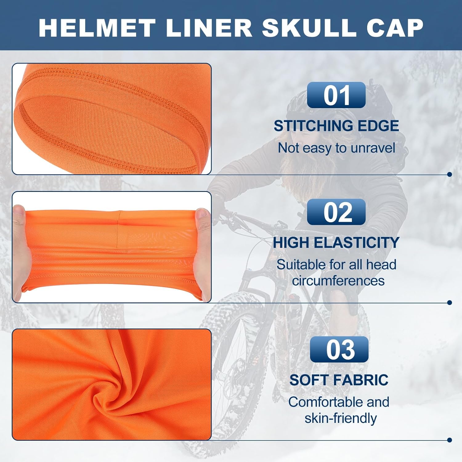 Helmet Liner Skull Cap for Men, Sweat Wicking Hats Stretchy Under Helmets Caps Orange - - Image 3