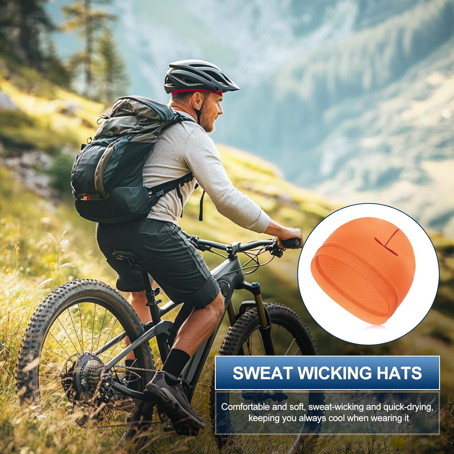 Helmet Liner Skull Cap for Men, Sweat Wicking Hats Stretchy Under Helmets Caps Orange - - Image 5