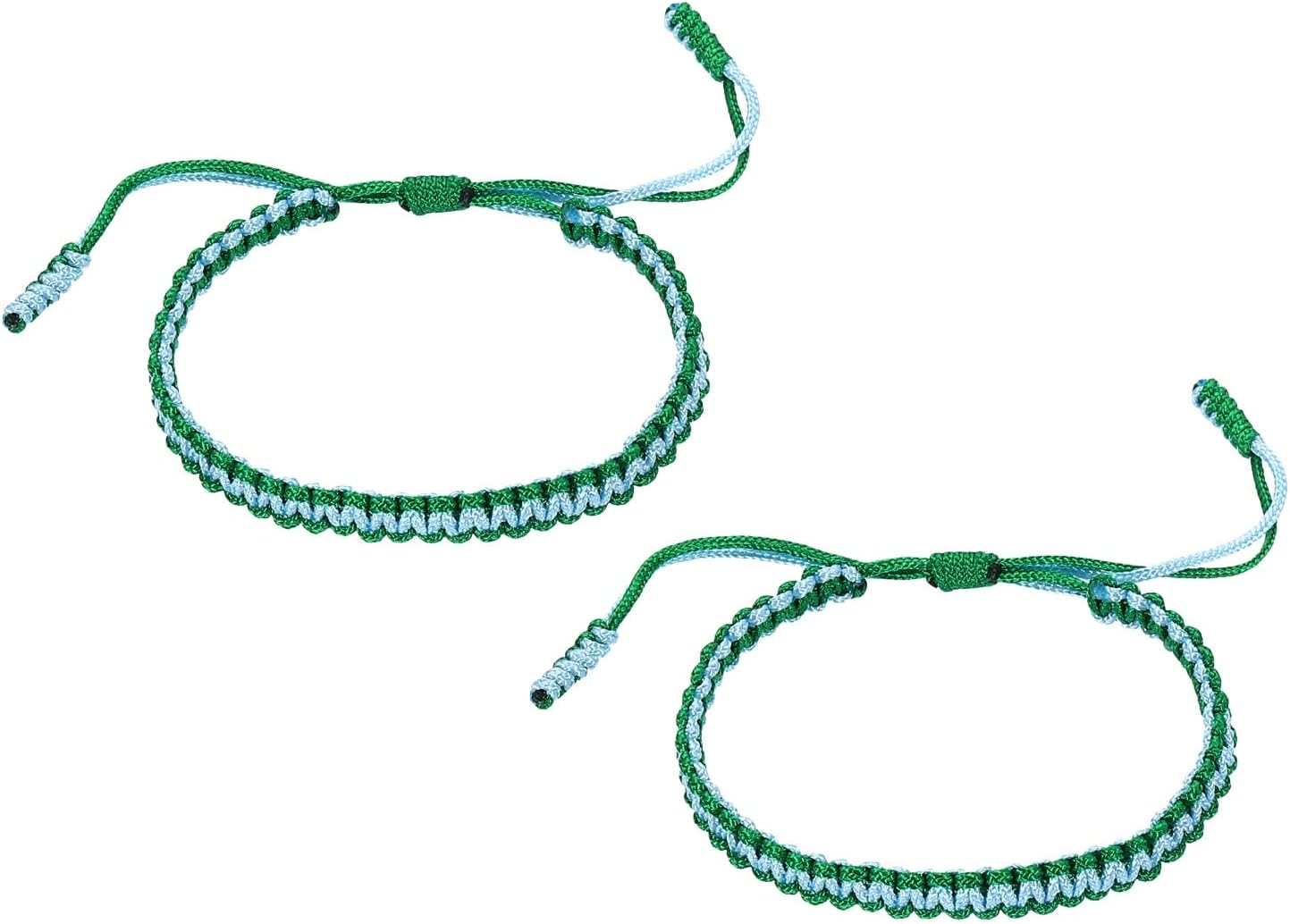 2pcs Handmade Braided String Bracelets for Couple, Adjustable Rope Matching Tibetan Lucky Protection Wristbands Lake Blue Green - - Image 1