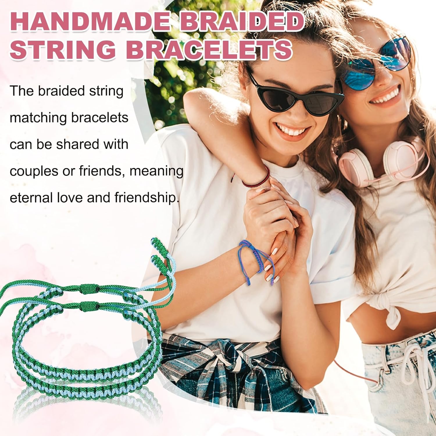 2pcs Handmade Braided String Bracelets for Couple, Adjustable Rope Matching Tibetan Lucky Protection Wristbands Lake Blue Green - - Image 5