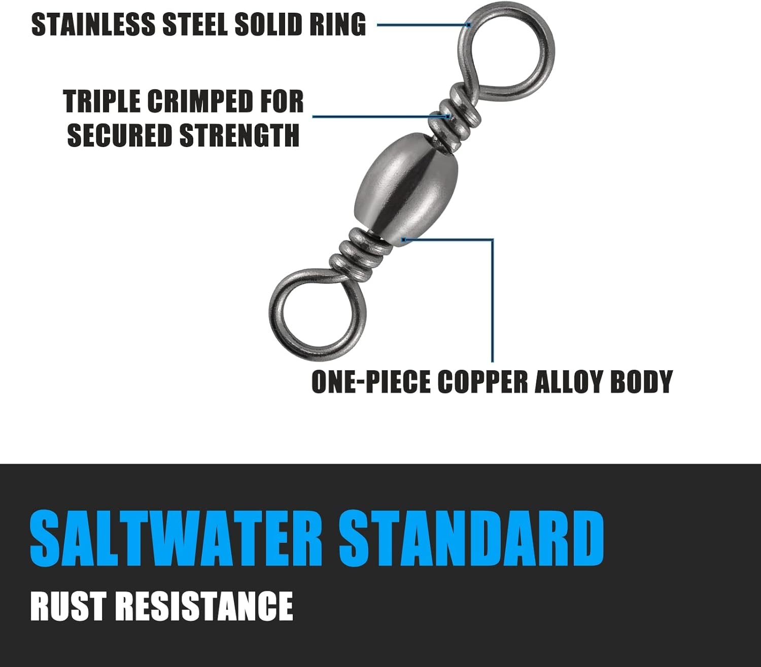 Barrel Swivels Fishing Tackles, for Salwater & Freshwater, Available from #16-#6/0, Leader Line Lure Connector - #16-18LB - Image 7
