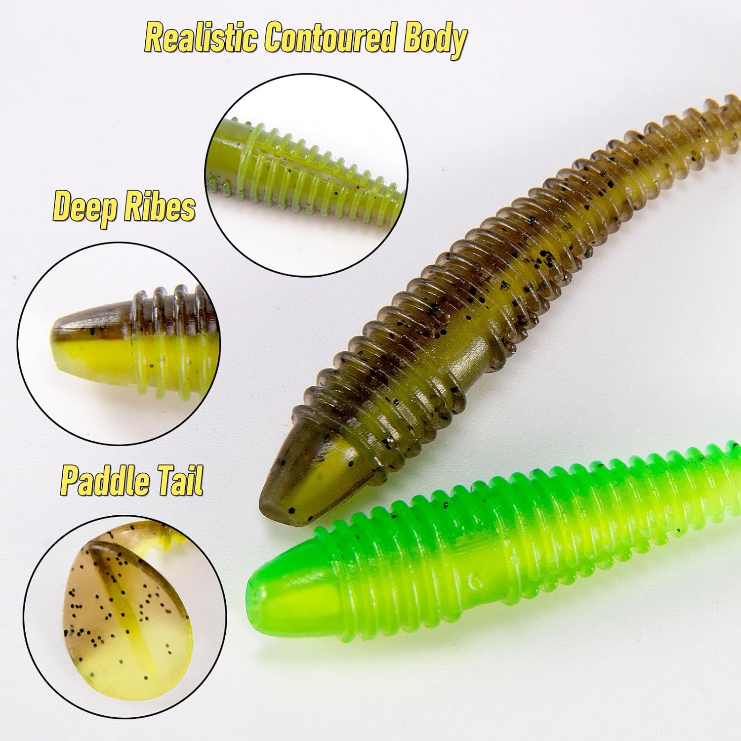 20 Pack Paddle Tail Swimbait Soft Fishing Lure Bass Freshwater Plastic Shad Bait Drop Shot Bluegill Panfish Crappie 1.4''/2''/3'' Pearl White 3'' - Image 3