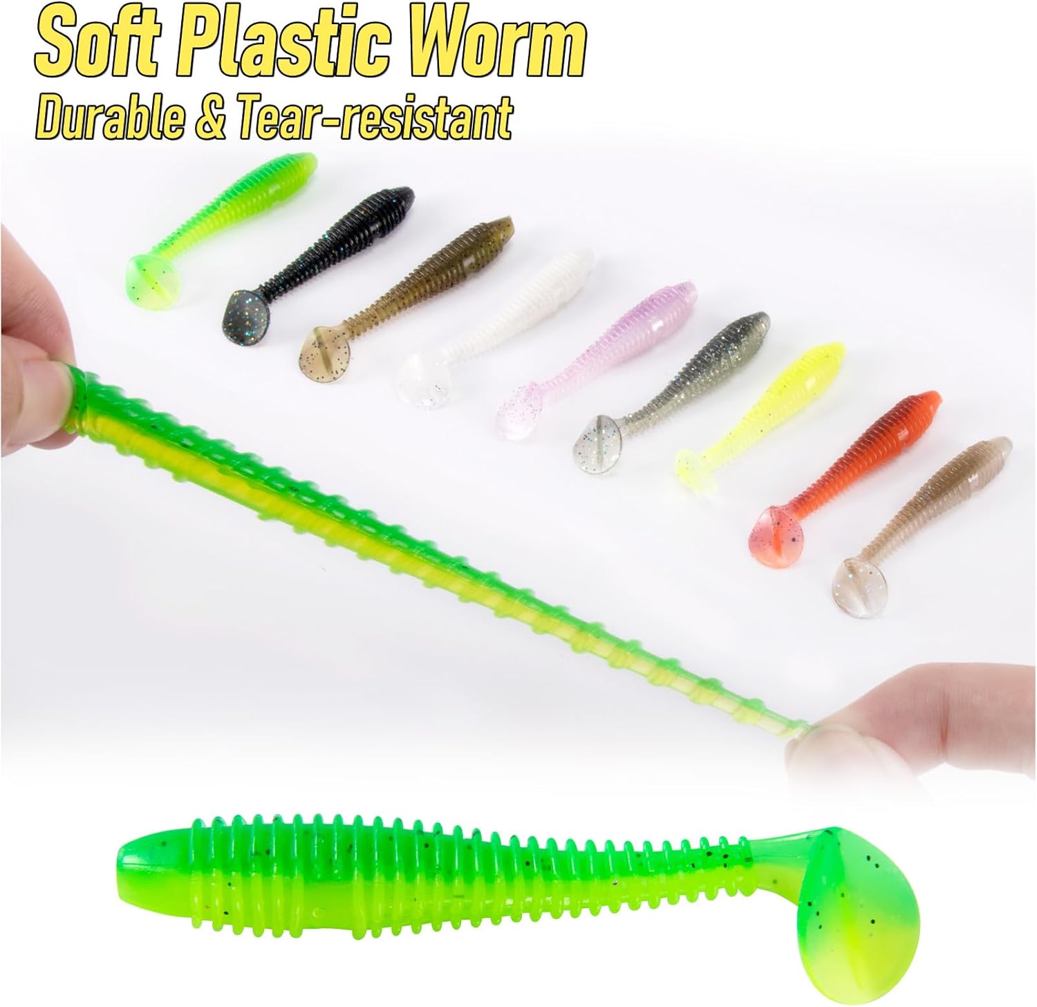 20 Pack Paddle Tail Swimbait Soft Fishing Lure Bass Freshwater Plastic Shad Bait Drop Shot Bluegill Panfish Crappie 1.4''/2''/3'' Pearl White 3'' - Image 6