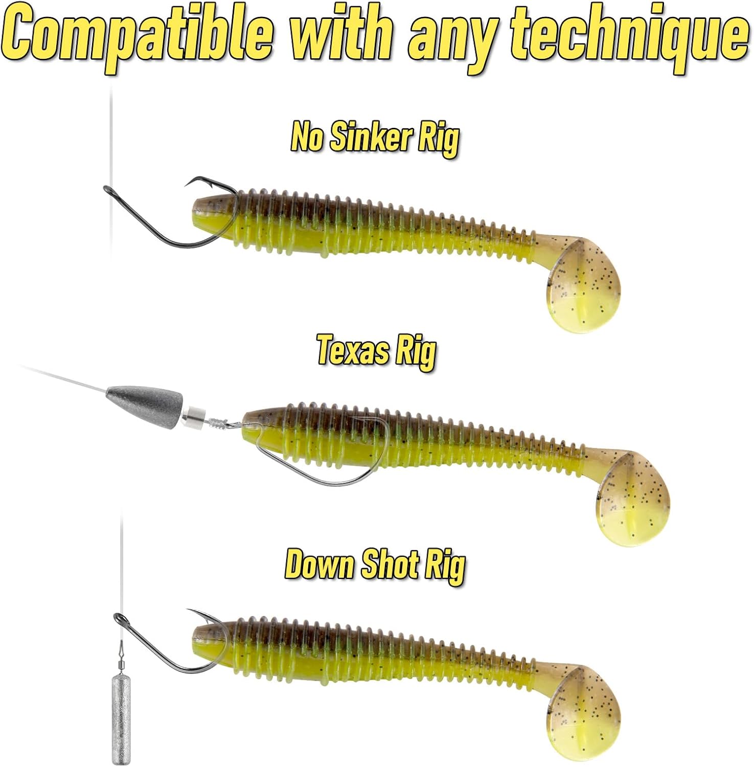 20 Pack Paddle Tail Swimbait Soft Fishing Lure Bass Freshwater Plastic Shad Bait Drop Shot Bluegill Panfish Crappie 1.4''/2''/3'' Pearl White 3'' - Image 7