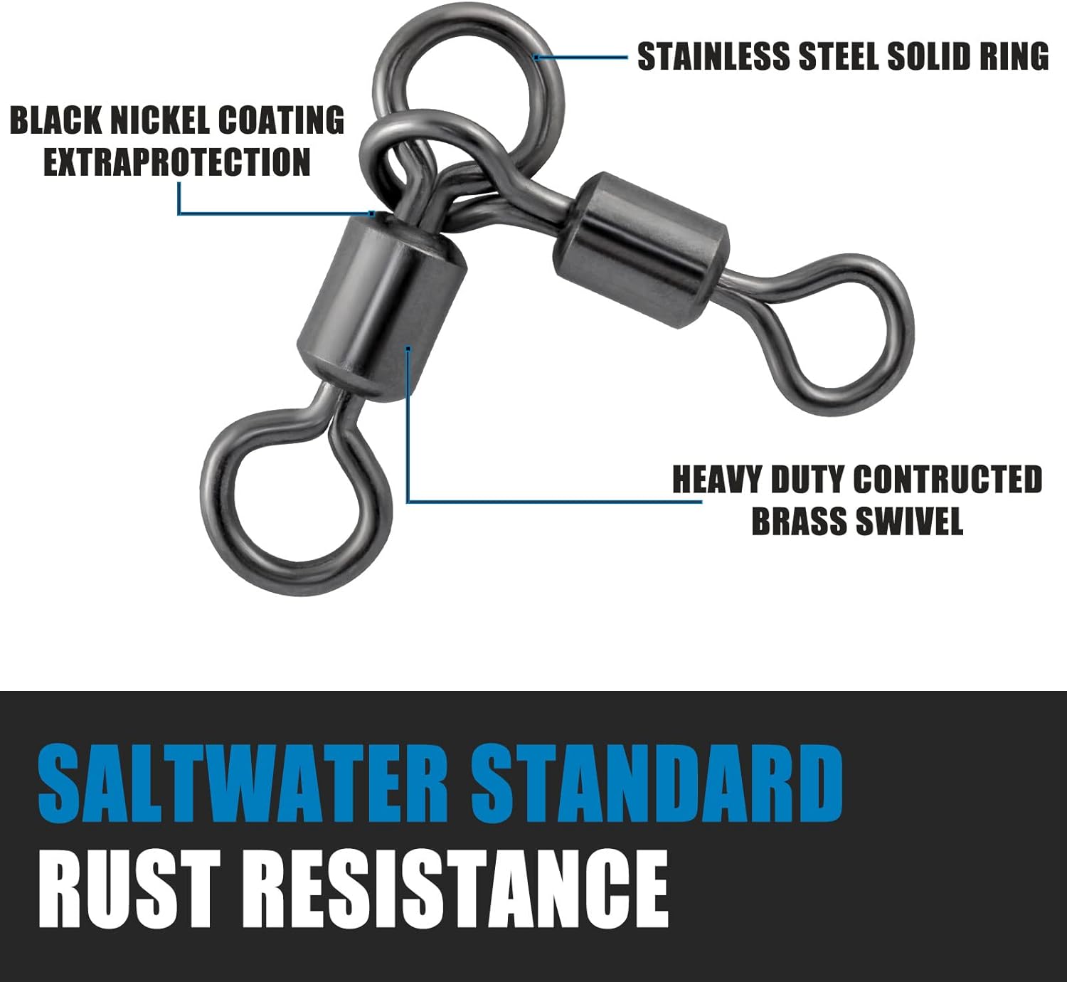 30 Pack 3 Way Swivels Barrel Fishing Tackle Hook Line Connector Three Rig Trolling Catfish Saltwater Freshwater - #4/0*3/0-209LB-30 - Image 5