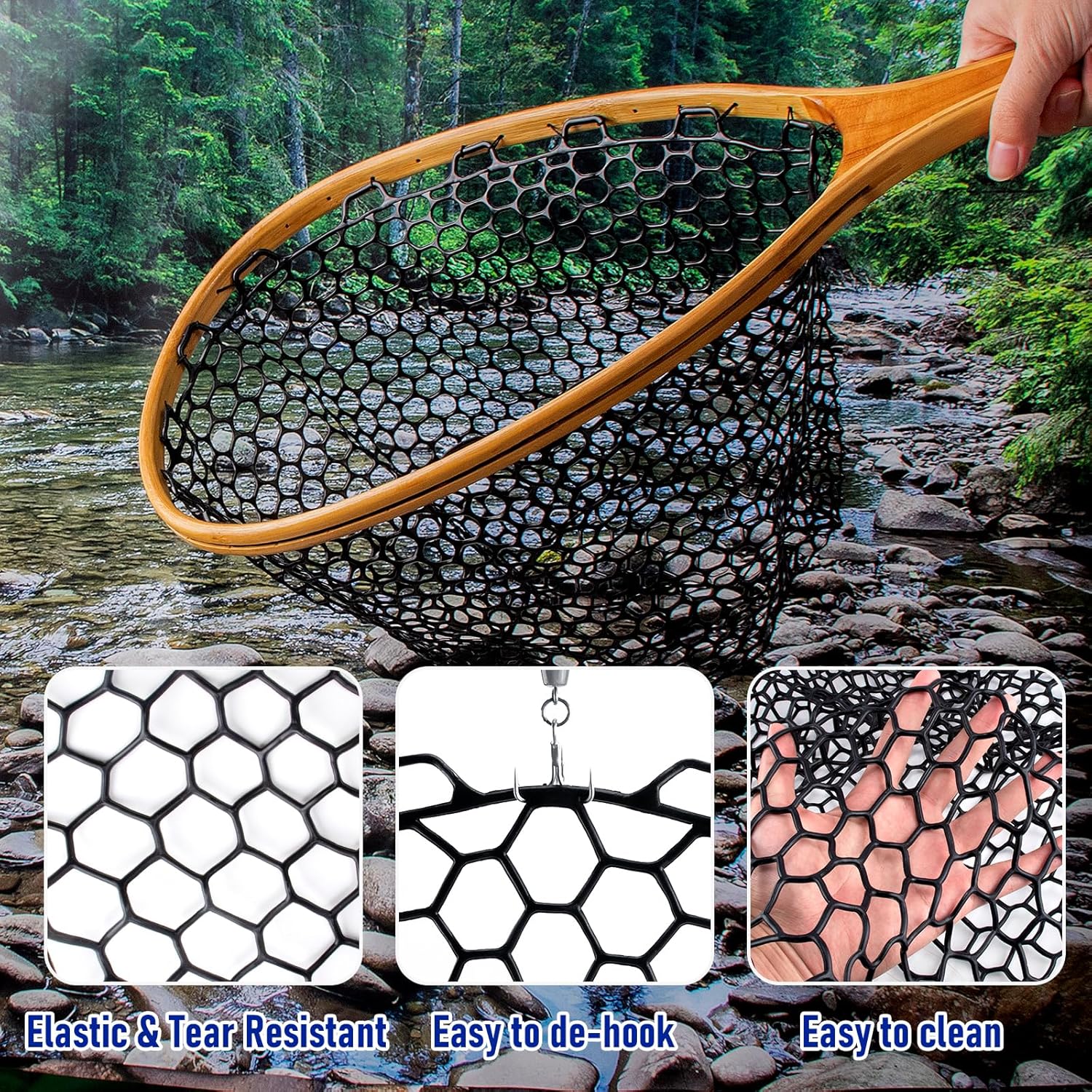 Fishing Landing Net Replacement Rubber Without Handle Foldable Mesh Netting for Freshwater Saltwater Black F-59.06'' Girth(21.65'' Dia, 19.7*5