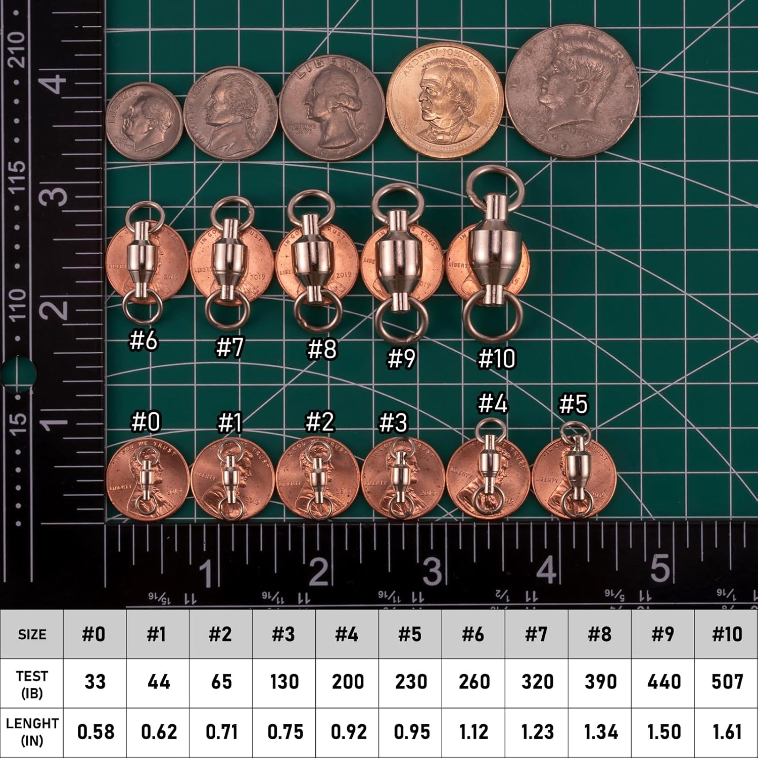 20 Pack Fishing Swivels, Ball Bearing Swivels Tackles, Copper Stainless Steel Solid Rings High Strength Barrel Saltwater - #8-390LB-20 - Image 2