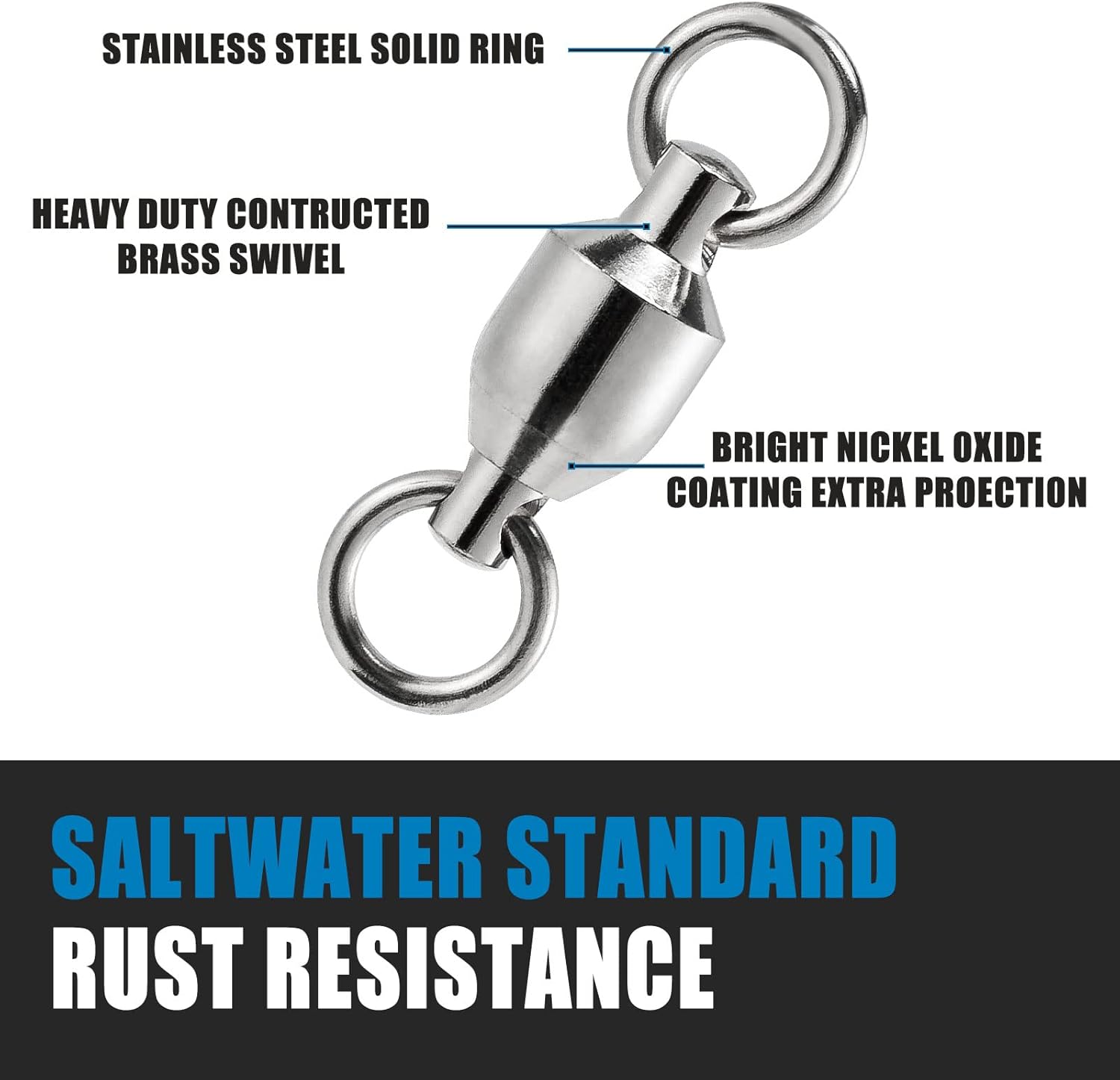 20 Pack Fishing Swivels, Ball Bearing Swivels Tackles, Copper Stainless Steel Solid Rings High Strength Barrel Saltwater - #8-390LB-20 - Image 3