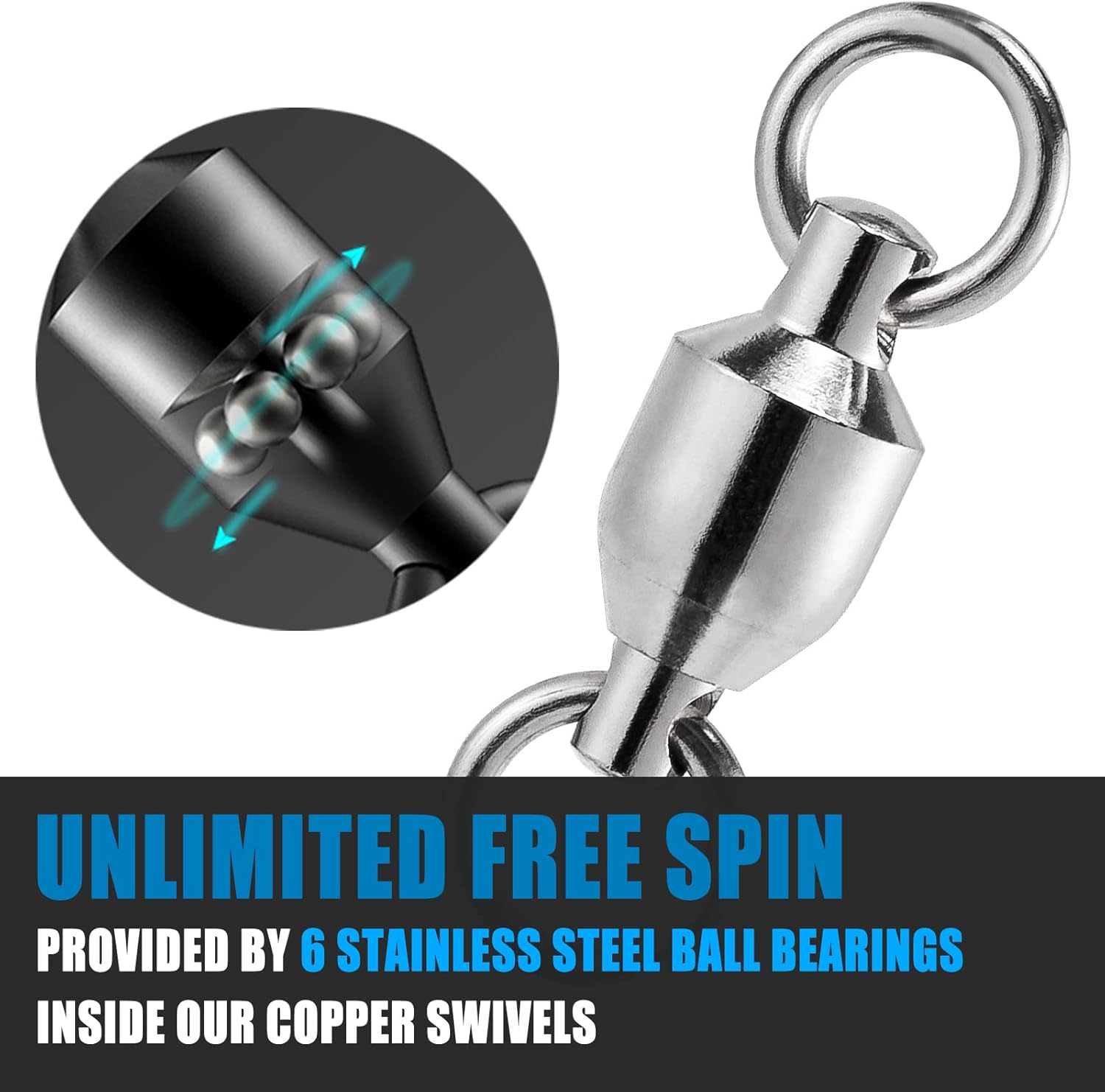 20 Pack Fishing Swivels, Ball Bearing Swivels Tackles, Copper Stainless Steel Solid Rings High Strength Barrel Saltwater - #8-390LB-20 - Image 4