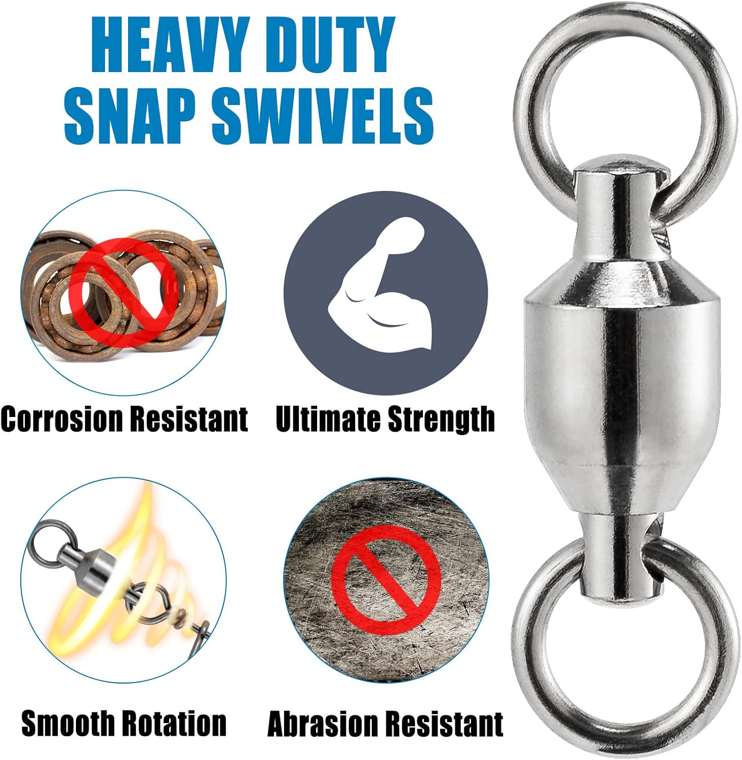 20 Pack Fishing Swivels, Ball Bearing Swivels Tackles, Copper Stainless Steel Solid Rings High Strength Barrel Saltwater - #8-390LB-20 - Image 5