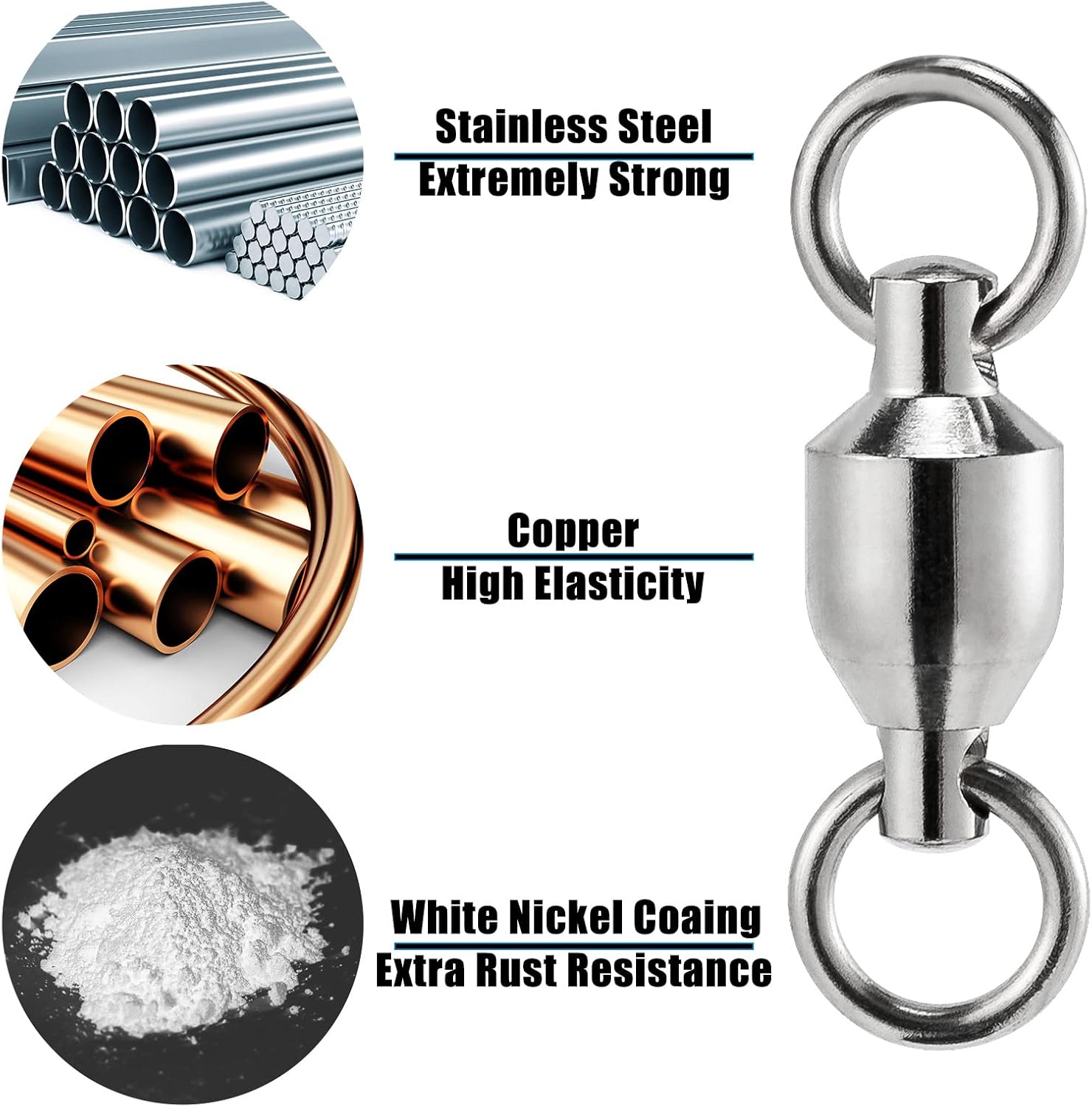 20 Pack Fishing Swivels, Ball Bearing Swivels Tackles, Copper Stainless Steel Solid Rings High Strength Barrel Saltwater - #8-390LB-20 - Image 7
