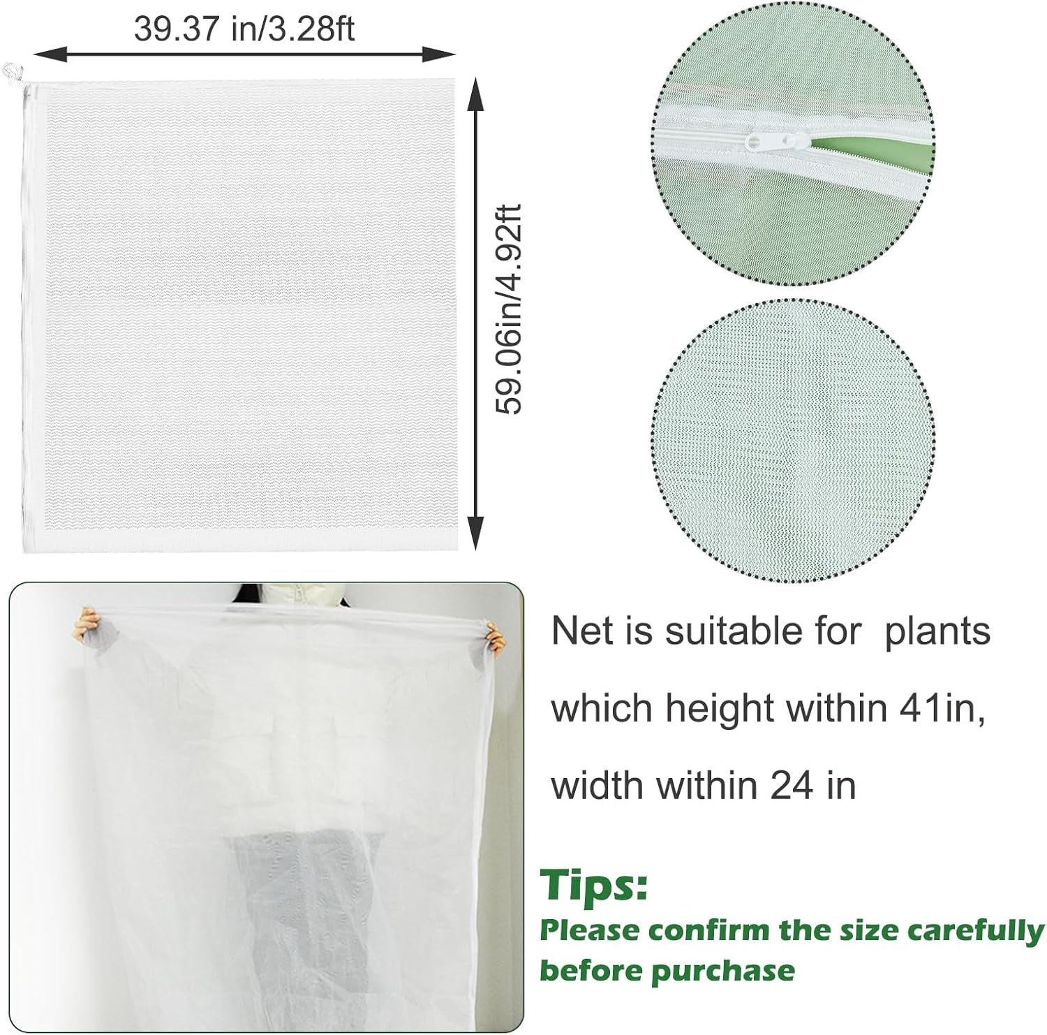 3Pcs Plant Covers from Insects, Bird Netting Barrier for Blueberry Bushes with Drawstring Zipper Mesh Garden Fruit Tree Bags Plants Net Cage Protect Tomato Vegetable Citrus, 3.3×5Ft - 3.3×5Ft/ 3pcs/ - Image 2