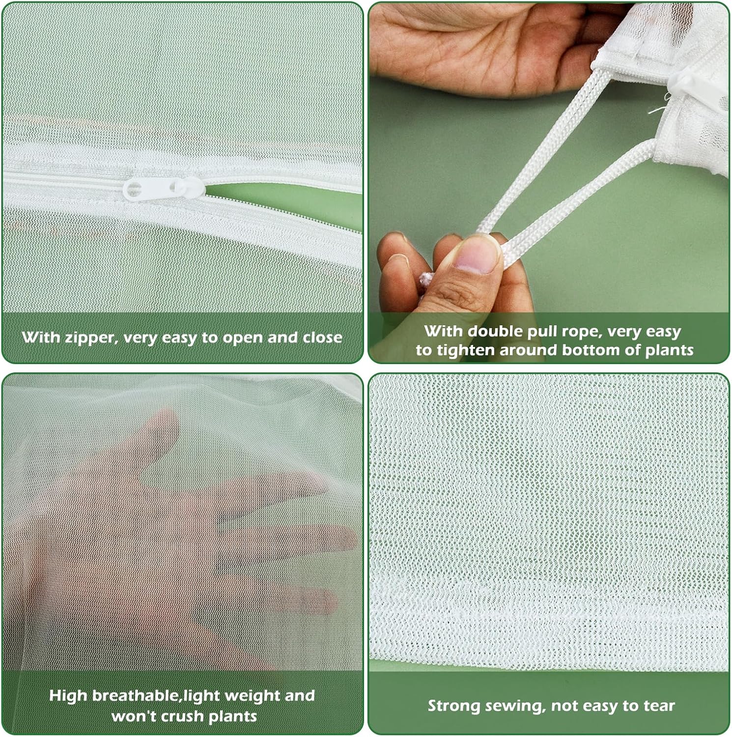 3Pcs Plant Covers from Insects, Bird Netting Barrier for Blueberry Bushes with Drawstring Zipper Mesh Garden Fruit Tree Bags Plants Net Cage Protect Tomato Vegetable Citrus, 3.3×5Ft - 3.3×5Ft/ 3pcs/ - Image 4