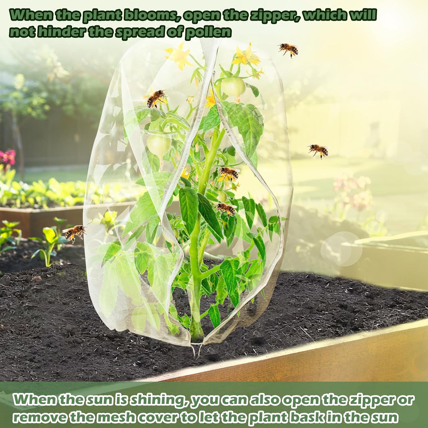 3Pcs Plant Covers from Insects, Bird Netting Barrier for Blueberry Bushes with Drawstring Zipper Mesh Garden Fruit Tree Bags Plants Net Cage Protect Tomato Vegetable Citrus, 3.3×5Ft - 3.3×5Ft/ 3pcs/ - Image 6
