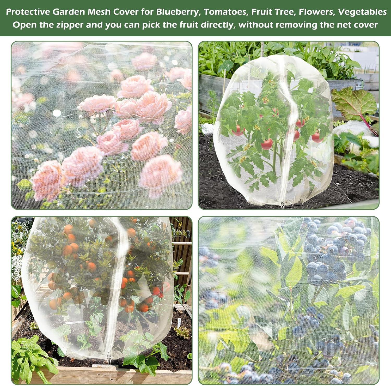 3Pcs Plant Covers from Insects, Bird Netting Barrier for Blueberry Bushes with Drawstring Zipper Mesh Garden Fruit Tree Bags Plants Net Cage Protect Tomato Vegetable Citrus, 3.3×5Ft - 3.3×5Ft/ 3pcs/ - Image 7