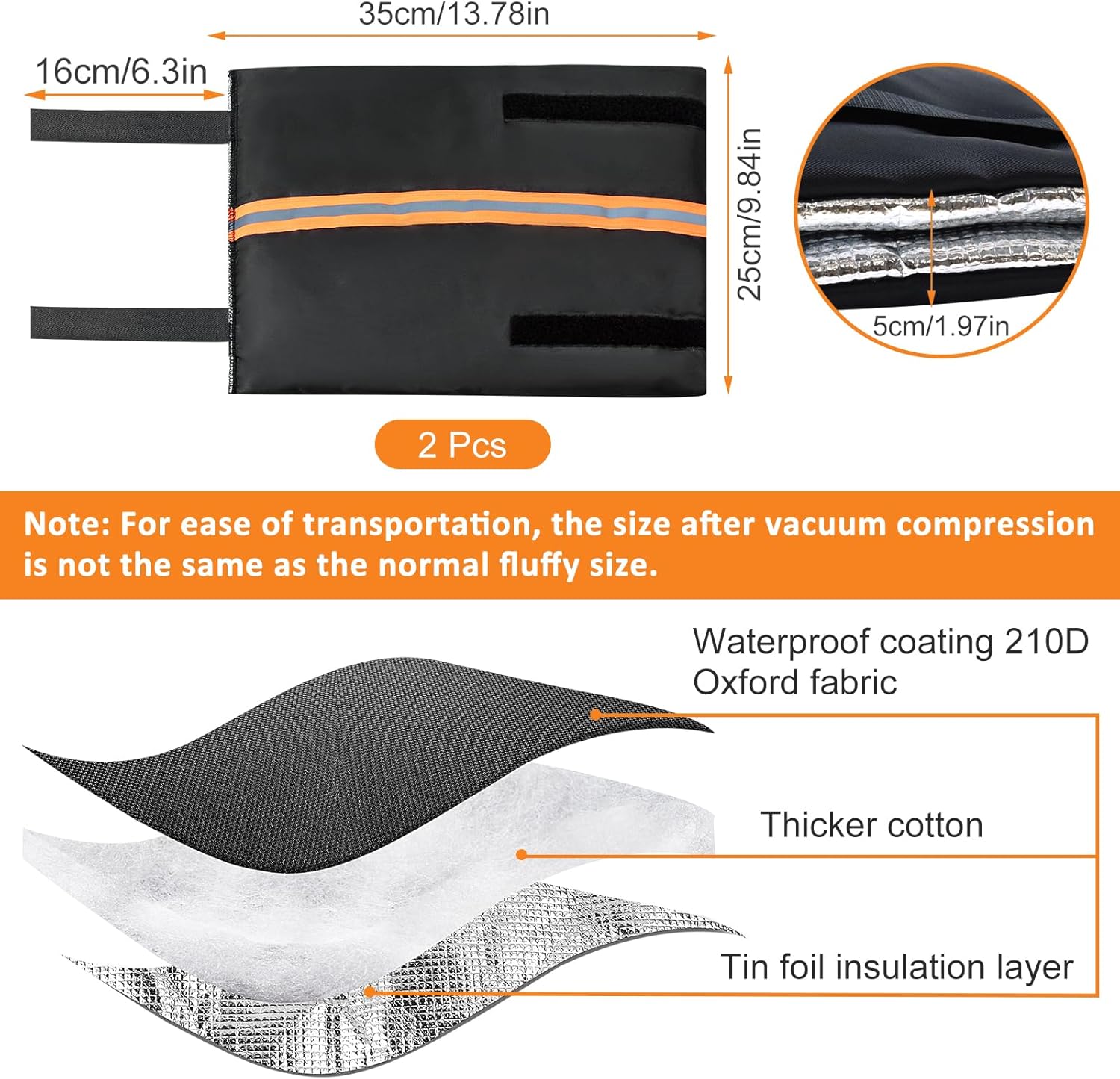 2Pcs Outdoor Faucet Covers for Winter Freeze Protection, Reusable Insulated Hose Bib Cover with Reflect Strip Waterproof Miser Water Insulation Socks Wrap Outside Garden Spigot Pipe - - Image 3