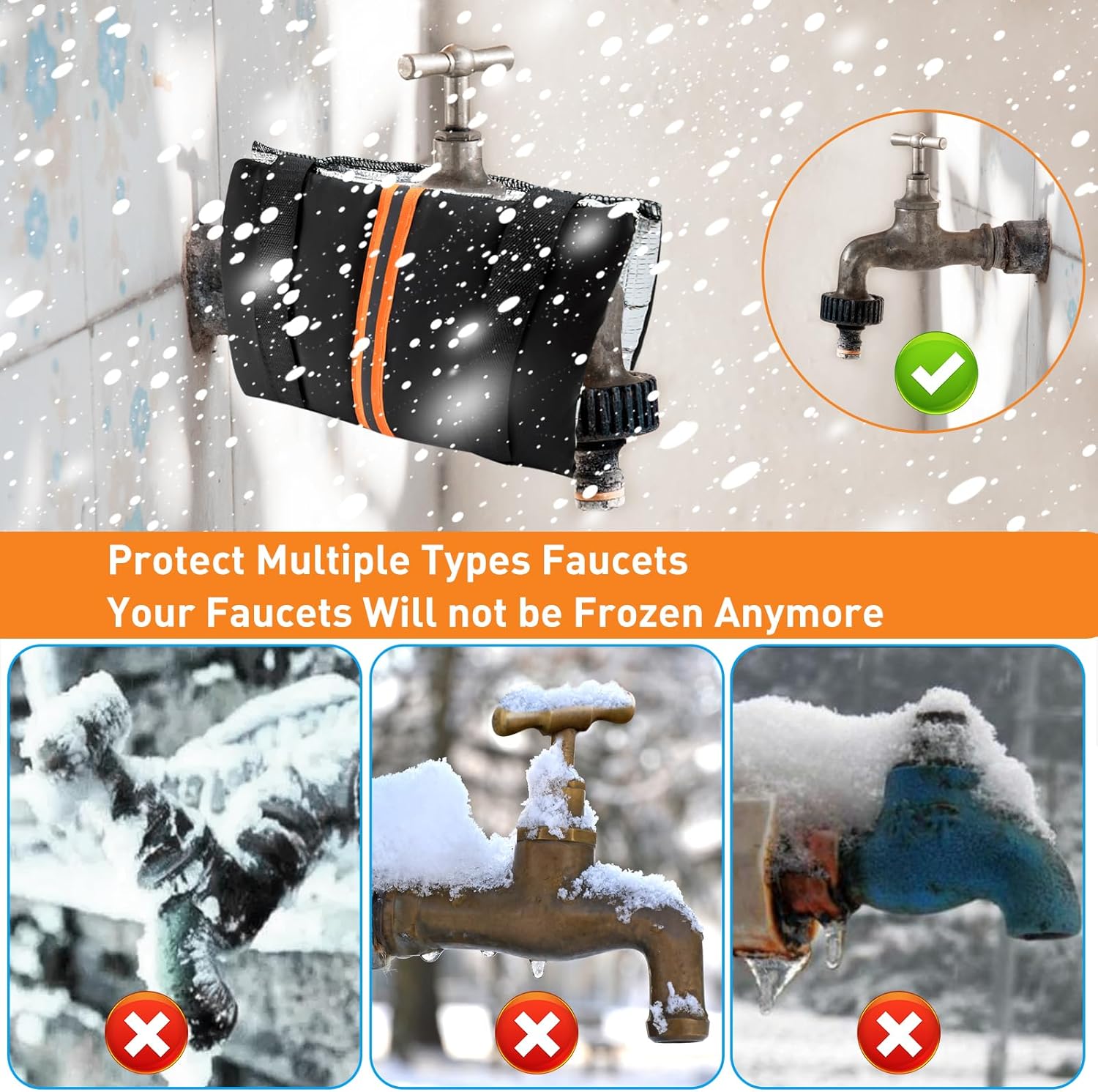 2Pcs Outdoor Faucet Covers for Winter Freeze Protection, Reusable Insulated Hose Bib Cover with Reflect Strip Waterproof Miser Water Insulation Socks Wrap Outside Garden Spigot Pipe - - Image 5