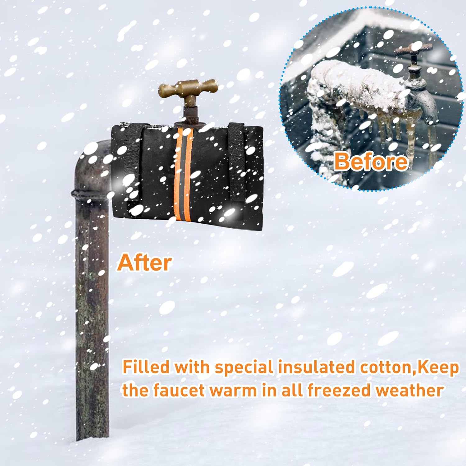 2Pcs Outdoor Faucet Covers for Winter Freeze Protection, Reusable Insulated Hose Bib Cover with Reflect Strip Waterproof Miser Water Insulation Socks Wrap Outside Garden Spigot Pipe - - Image 6