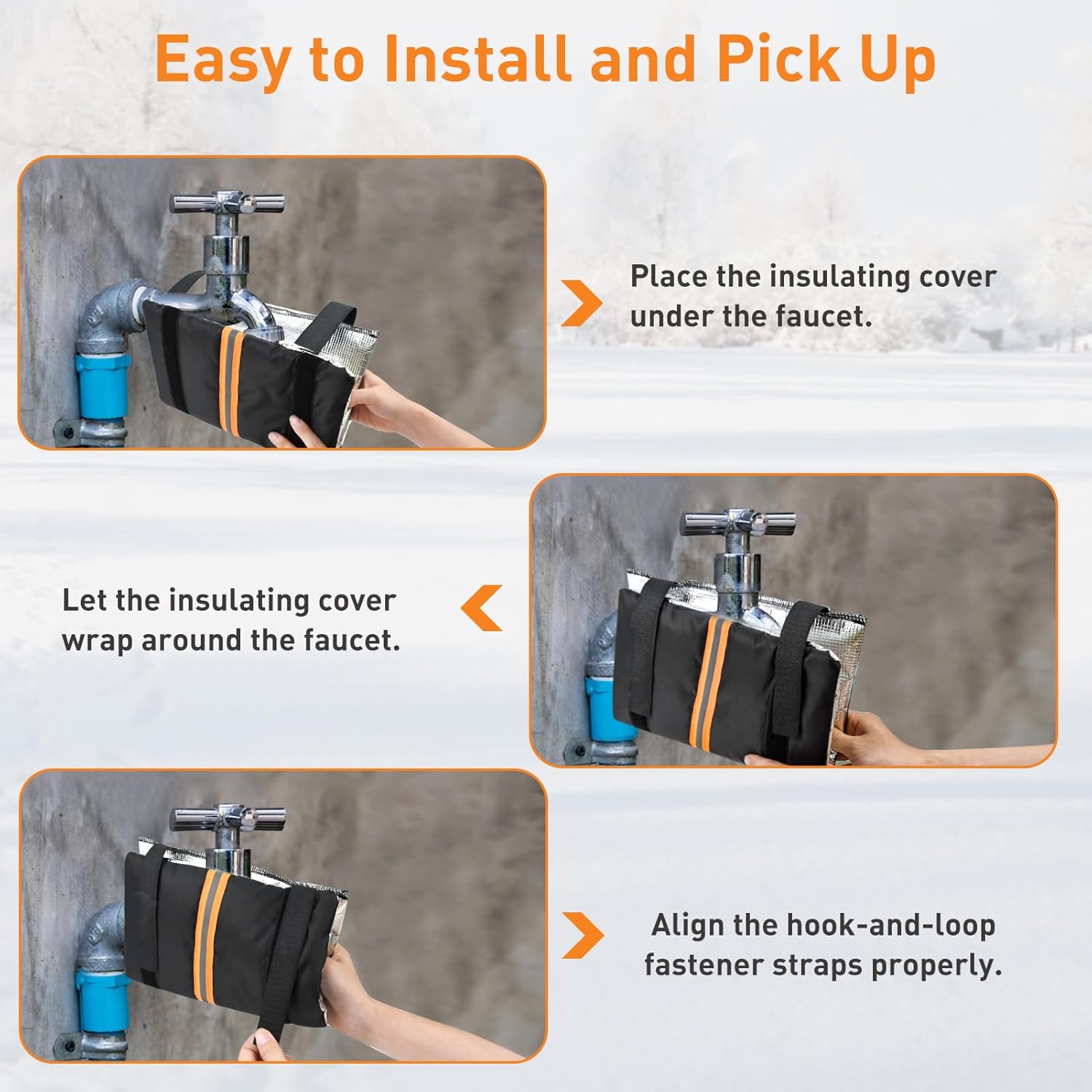 2Pcs Outdoor Faucet Covers for Winter Freeze Protection, Reusable Insulated Hose Bib Cover with Reflect Strip Waterproof Miser Water Insulation Socks Wrap Outside Garden Spigot Pipe - - Image 7