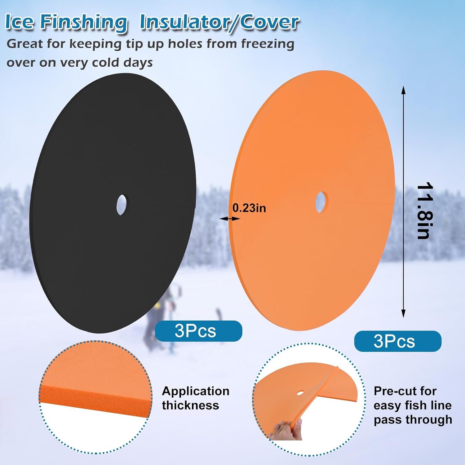 Ice Fishing Hole Covers, 12 Inch Insulator Covers Lid Fish Tip Ups Equipment Winter Accessories for Houses orange,black-6 - - Image 2