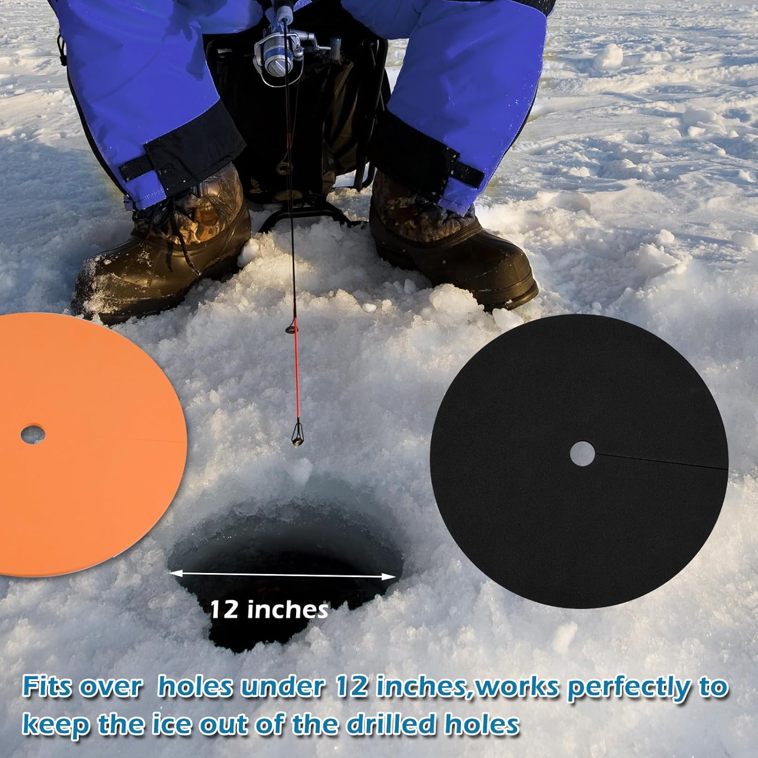 Ice Fishing Hole Covers, 12 Inch Insulator Covers Lid Fish Tip Ups Equipment Winter Accessories for Houses orange,black-6 - - Image 4