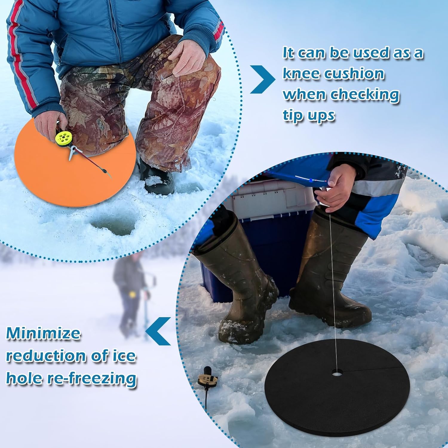 Ice Fishing Hole Covers, 12 Inch Insulator Covers Lid Fish Tip Ups Equipment Winter Accessories for Houses orange,black-6 - - Image 5