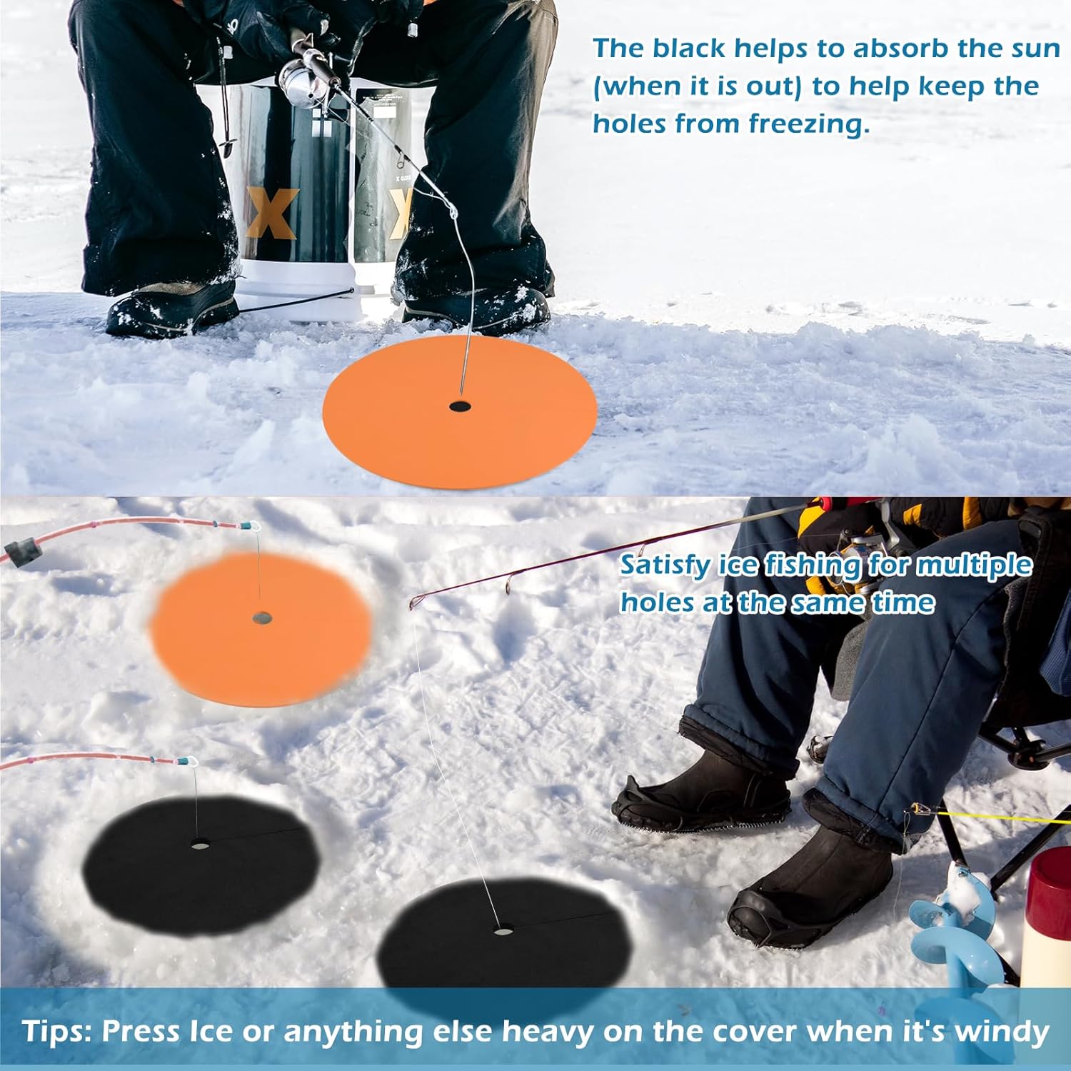 Ice Fishing Hole Covers, 12 Inch Insulator Covers Lid Fish Tip Ups Equipment Winter Accessories for Houses orange,black-6 - - Image 6