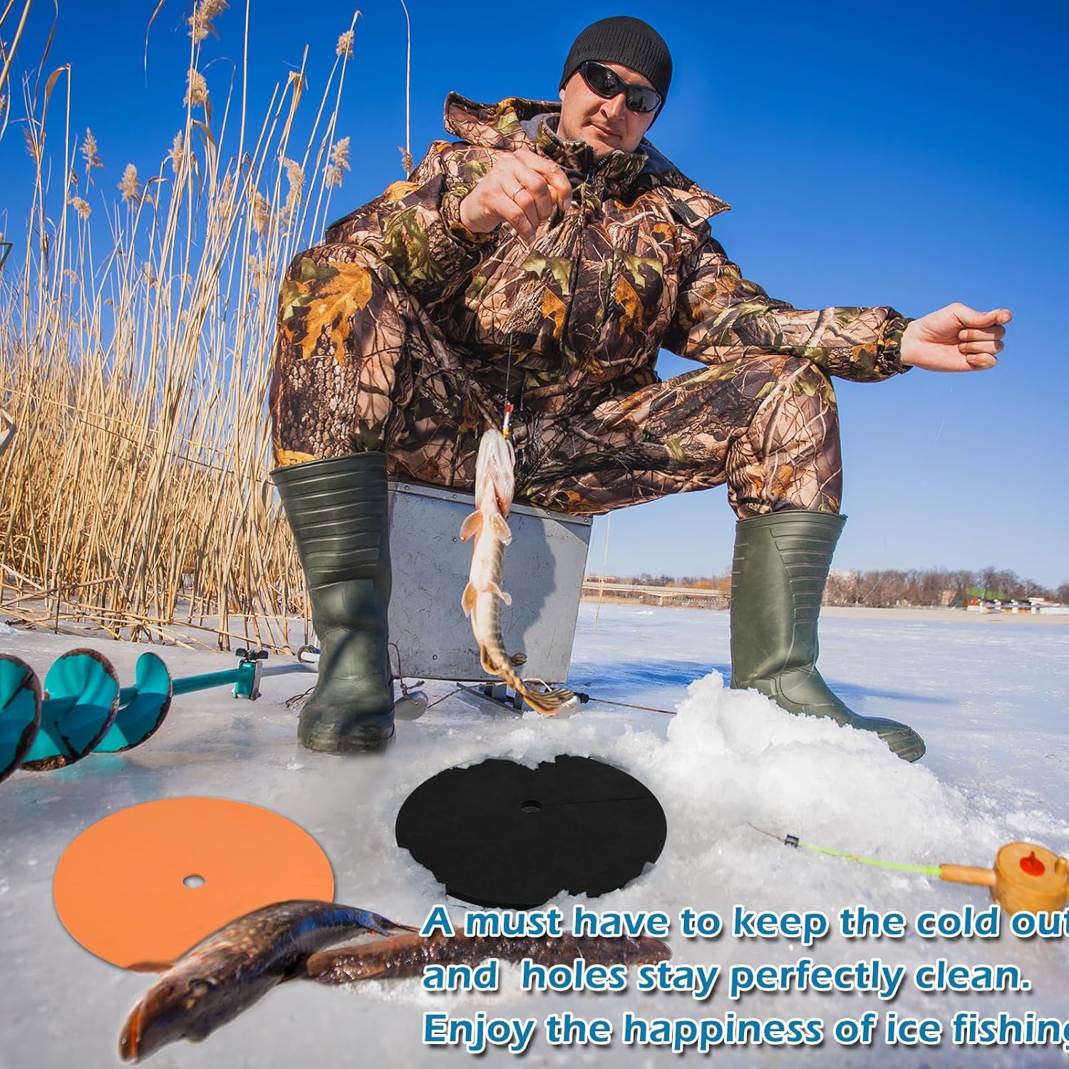 Ice Fishing Hole Covers, 12 Inch Insulator Covers Lid Fish Tip Ups Equipment Winter Accessories for Houses orange,black-6 - - Image 7