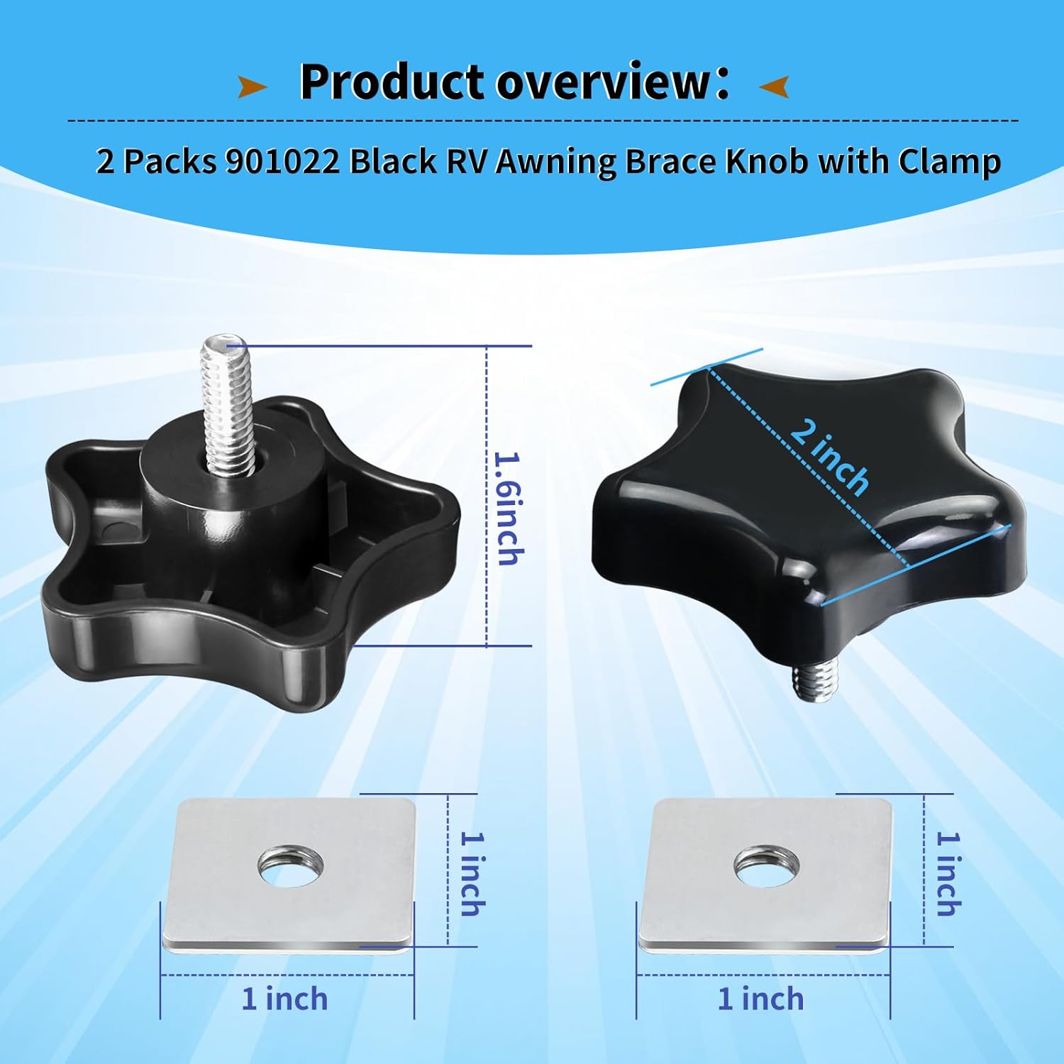 901022 Black RV Awning Brace Knob or Rafter Locking Knobs with Clamp fit Camper/RV/Motorhome - - Image 2