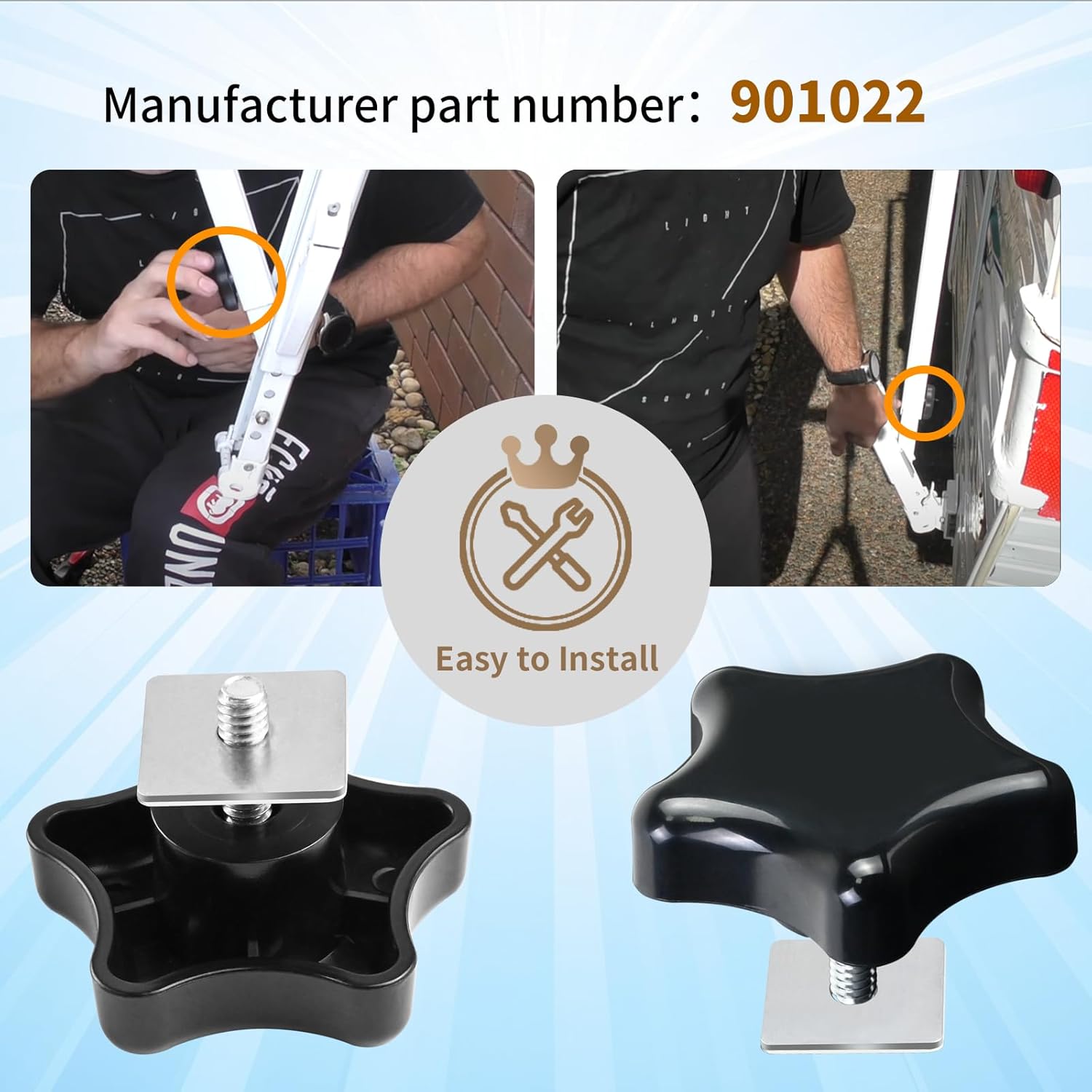 901022 Black RV Awning Brace Knob or Rafter Locking Knobs with Clamp fit Camper/RV/Motorhome - - Image 3