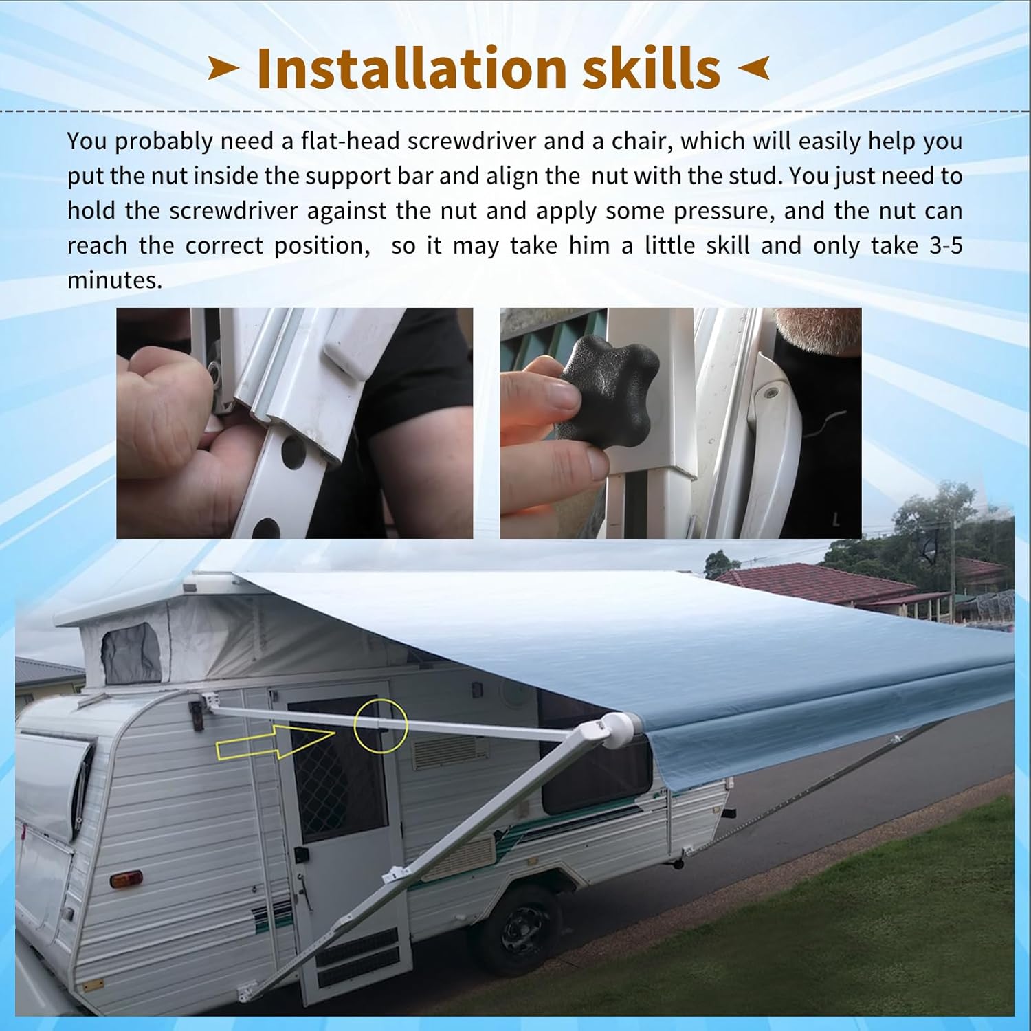 901022 Black RV Awning Brace Knob or Rafter Locking Knobs with Clamp fit Camper/RV/Motorhome - - Image 5