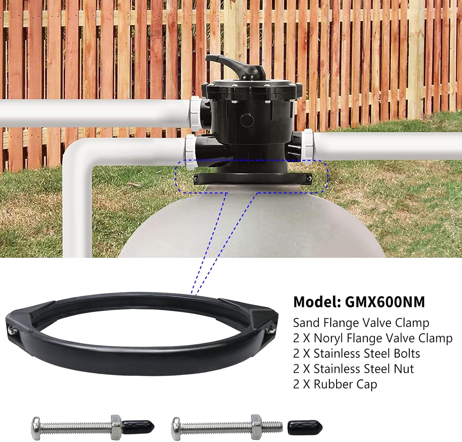 GMX600NM Noryl Flange Valve Clamp 8 to 8.5 inch,Compatible with Hayward S144T Pro Series Above Ground In Pool Sand Filter,For models S164T S166T S180T S210T S210S S220T S220T2 S230T S244T - - Image 2