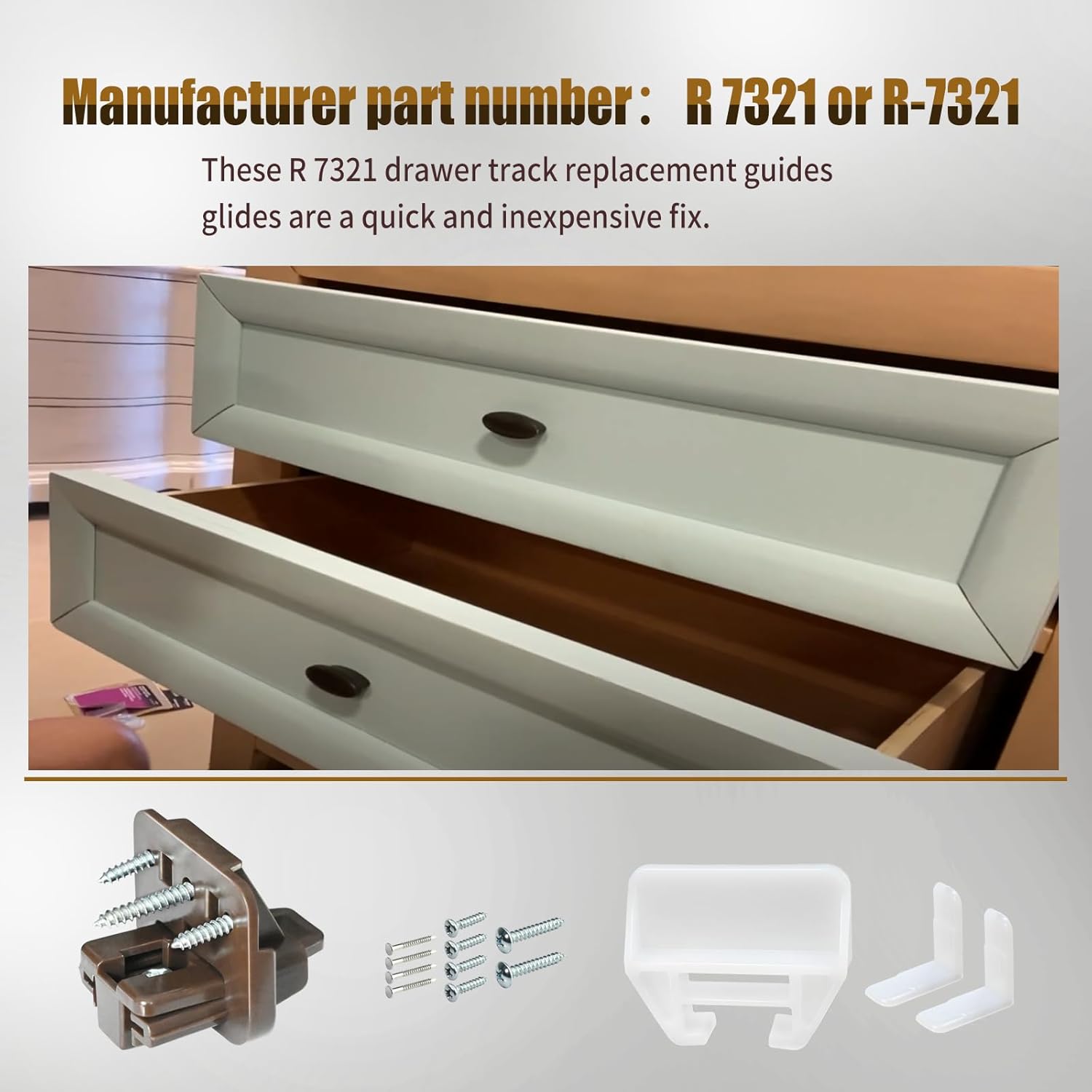 5 Set R 7321 Track Guide and Glides Replacement,Drawer kit Compatible with Kenlin Rite Trak 1 System, Drawer Hardware to Repair Furniture for Dressers, Hutches & Nightstand Systems - - Image 4