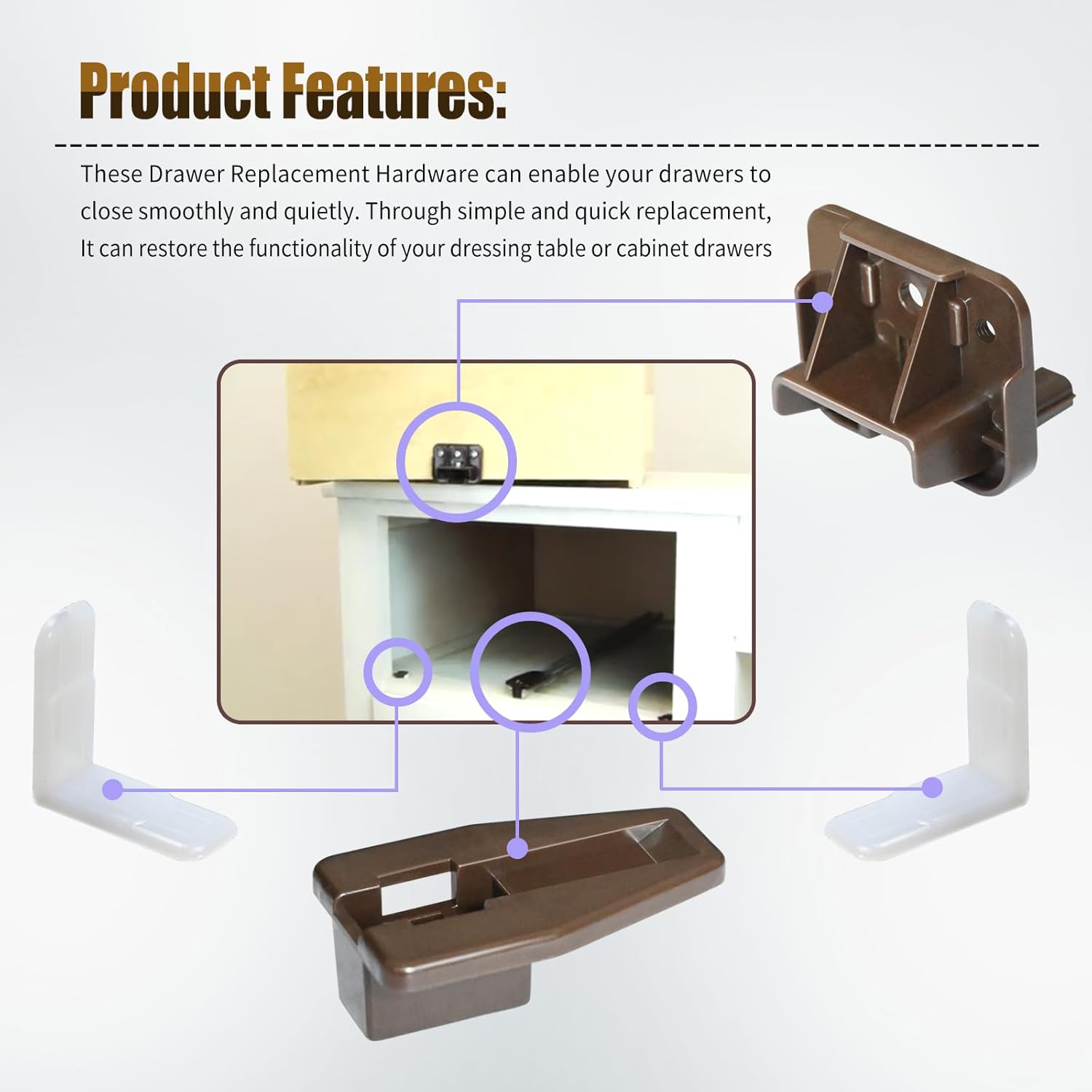 5 Set R 7321 Track Guide and Glides Replacement,Drawer kit Compatible with Kenlin Rite Trak 1 System, Drawer Hardware to Repair Furniture for Dressers, Hutches & Nightstand Systems - - Image 5